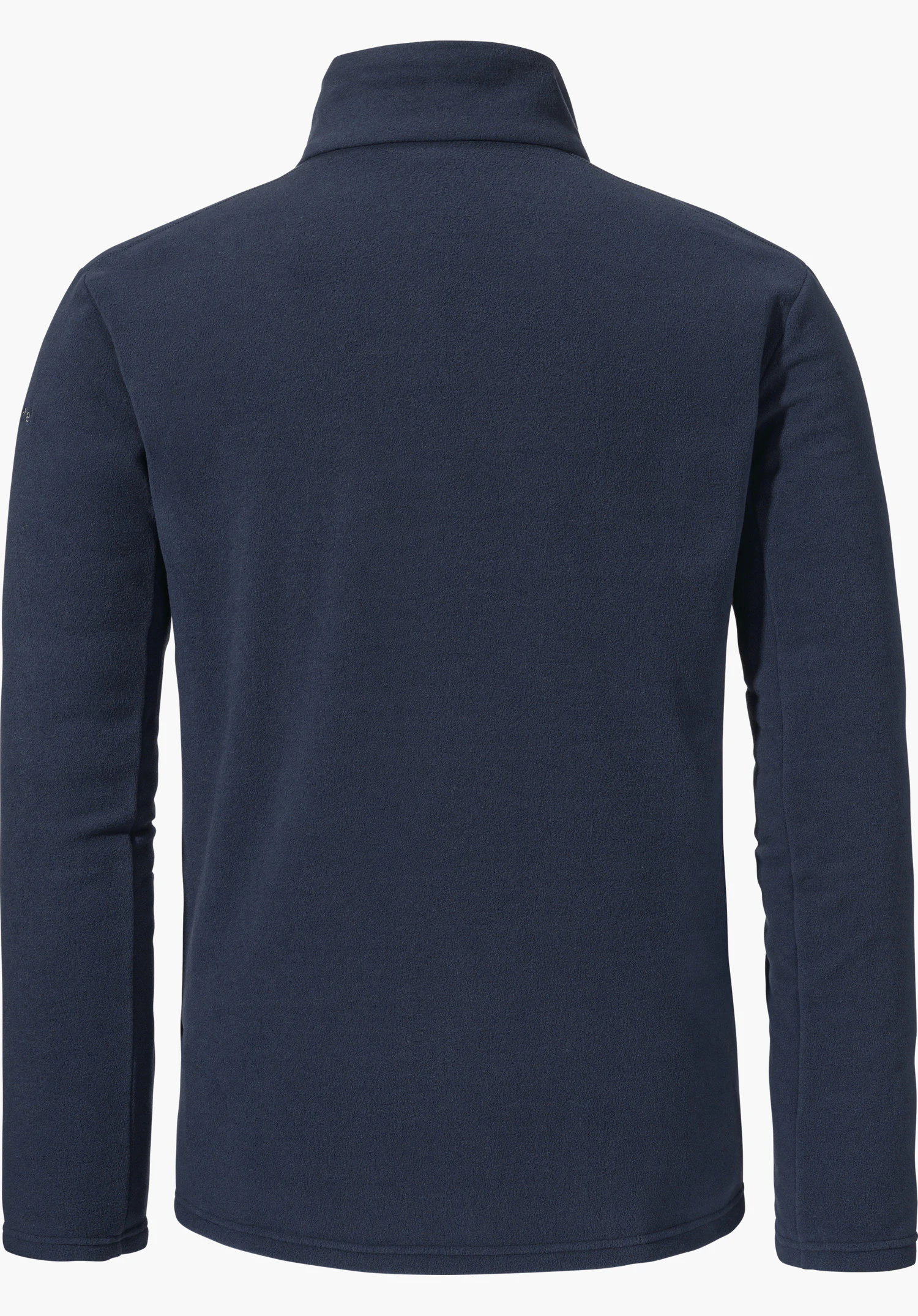 Fleece Jk Style Qutang MNS dark blue fleece jacket, shown from the back, long sleeves with stand-up collar; laid calmly on a solid white background.