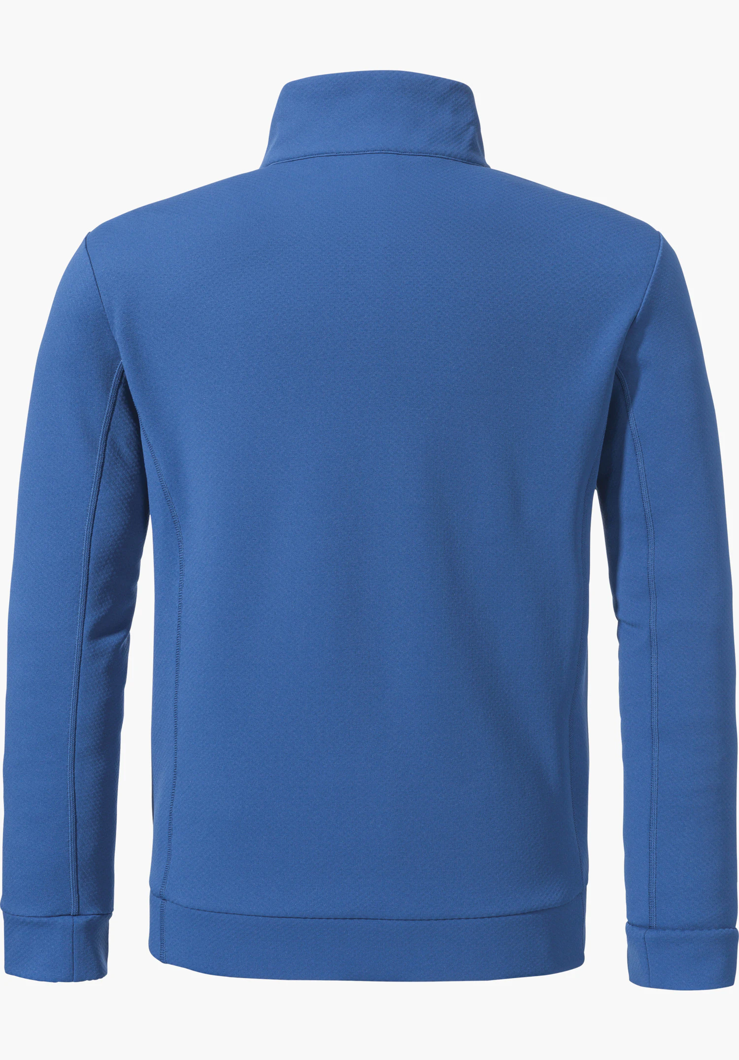 Fleece Jk Style Uriezzo MNS de couleur bleue, vue de dos de la veste avec un col montant, isolé sur fond blanc.