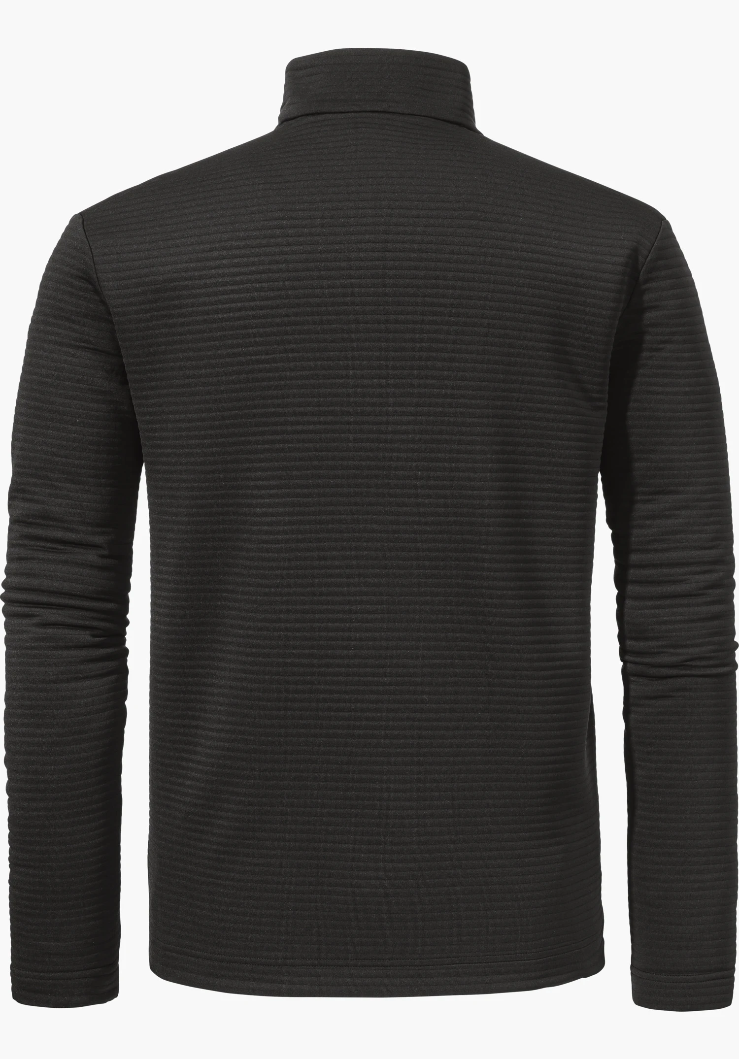 CIRC Fleece Jk Style Smue MNS zeigt die Rückseite der schwarzen Fleecejacke mit feiner Rippenstruktur und Stehkragen, freigestellt vor weißem Hintergrund.