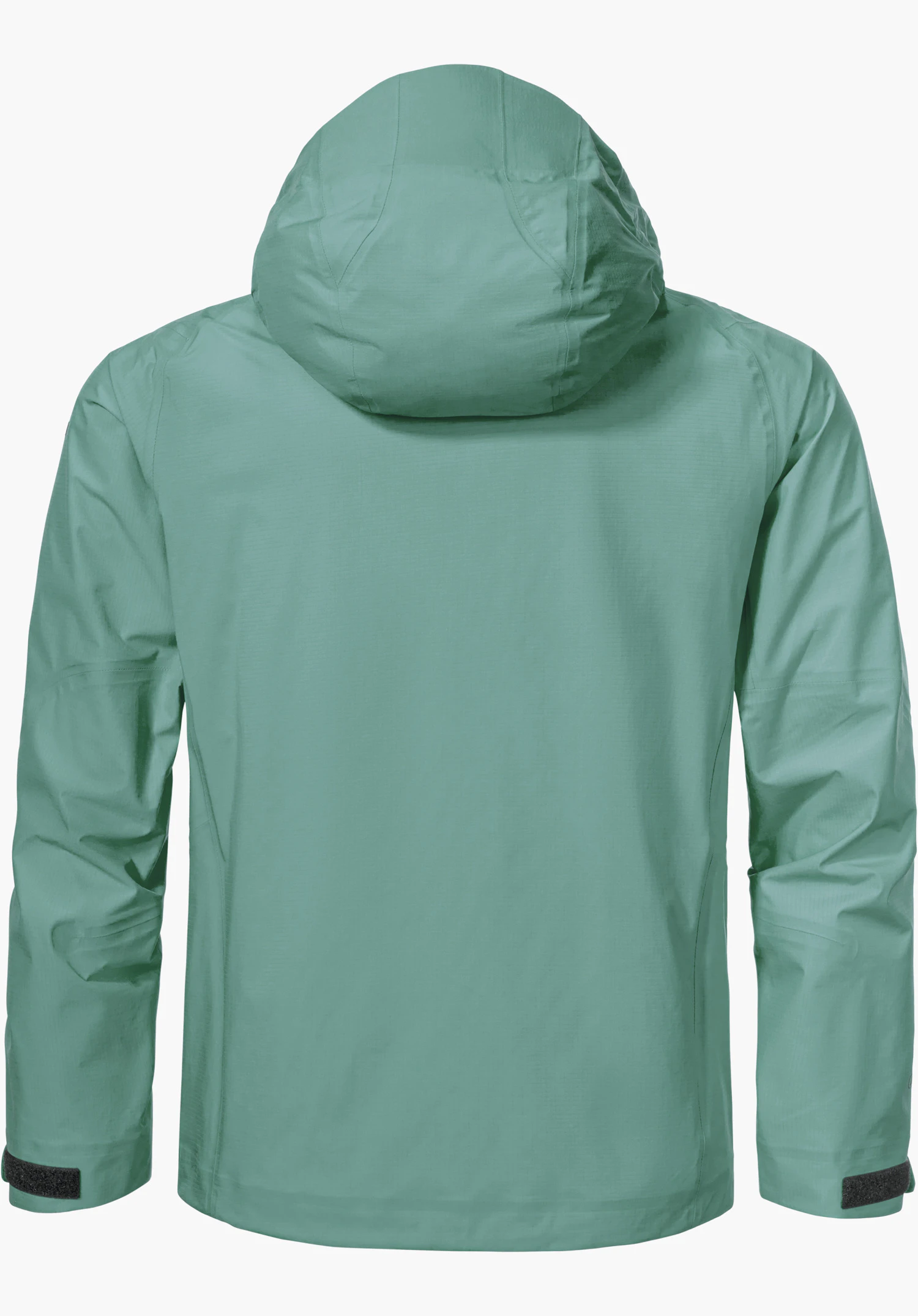 Jacket Style Blaueis MNS in green, back view with hood, isolated against a white background.
