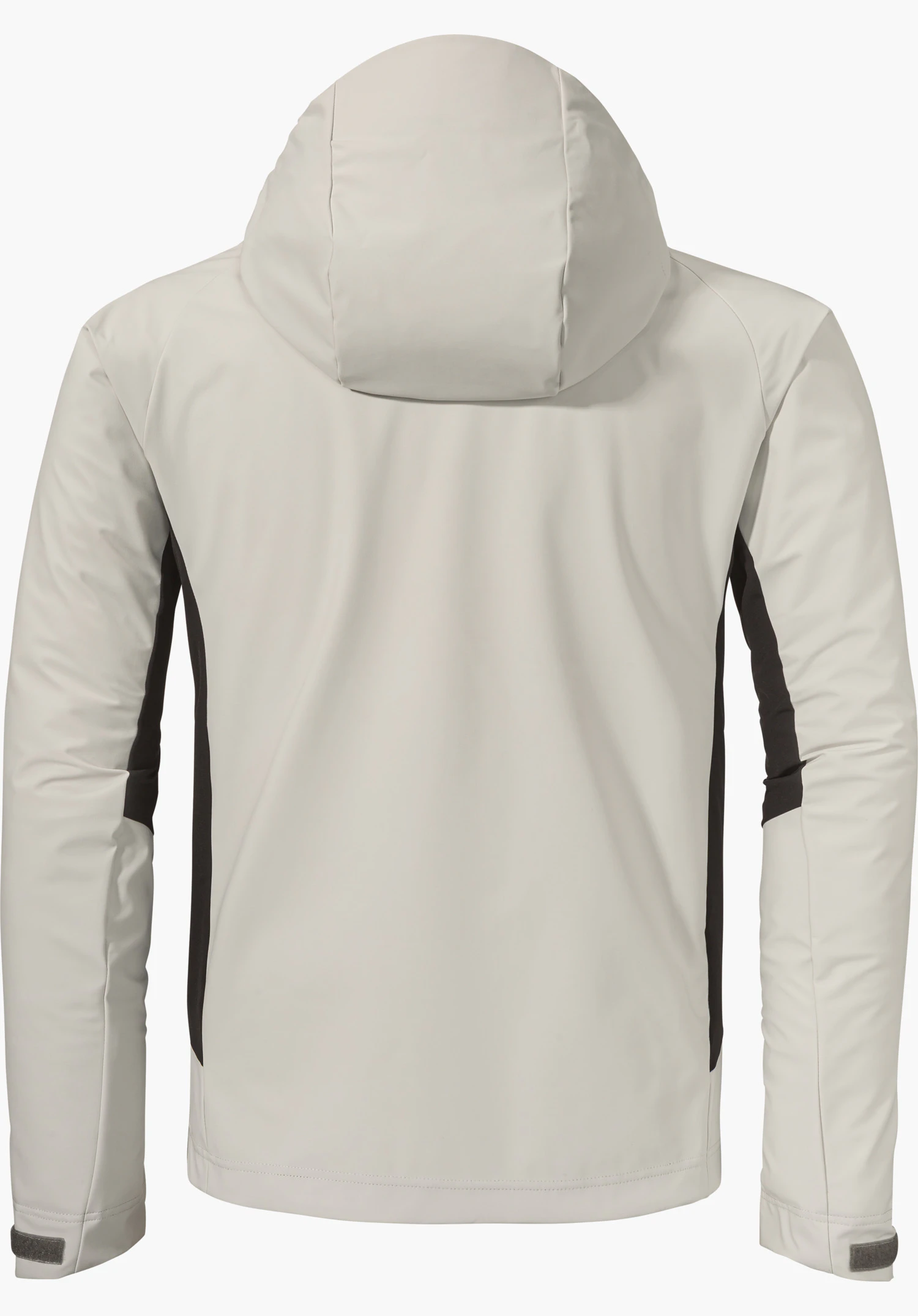Softshell Jk Style Blaueis MNS as a back view in the colour natur with a hood and dark side panels, isolated on a white background.