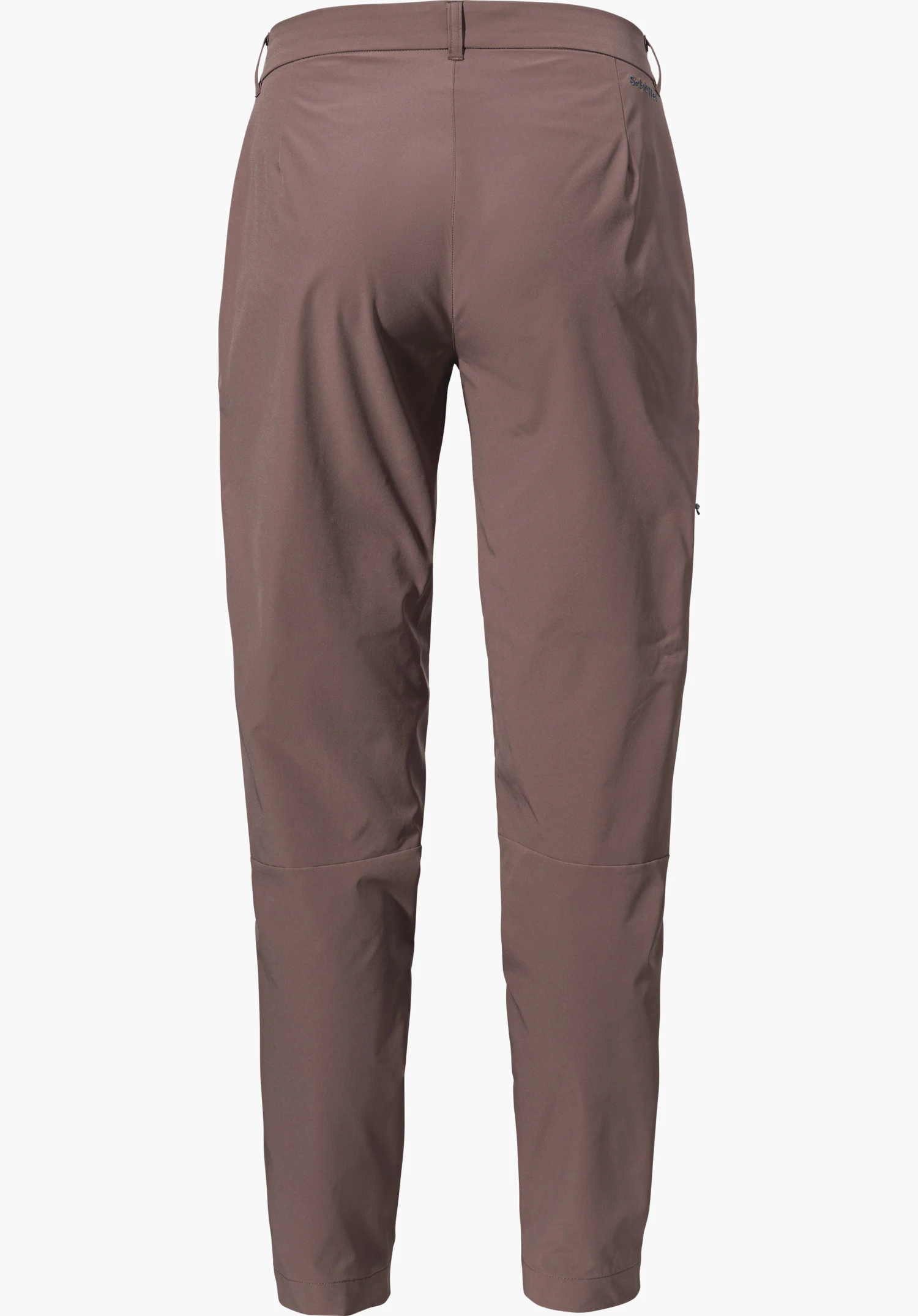 CIRC Pants Style Smue WMS sous forme de pantalon marron en vue de dos avec un logo Schöffel discret à l'arrière droit sous la taille, détouré sur fond blanc.