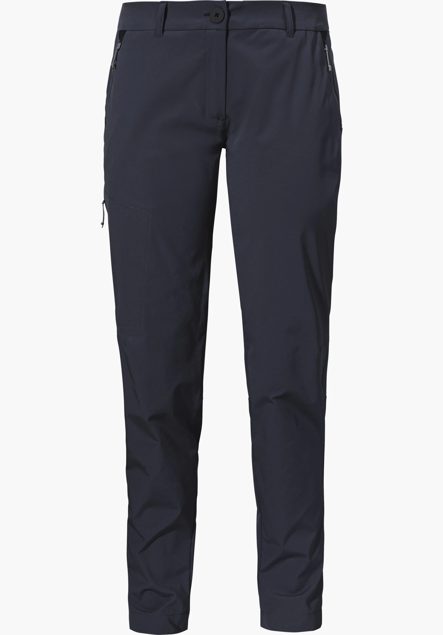 CIRC Pants Style Smue WMS shows the blue waistband with button fastening and practical zip pockets on the side. Close-up against a white background.