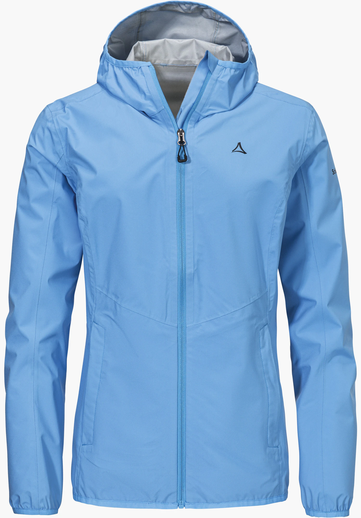 Jacket Style Migandi WMS in Blau mit Kapuze, Frontreißverschluss und Schöffel-Logo auf der Brust freigestellt vor weißem Hintergrund.