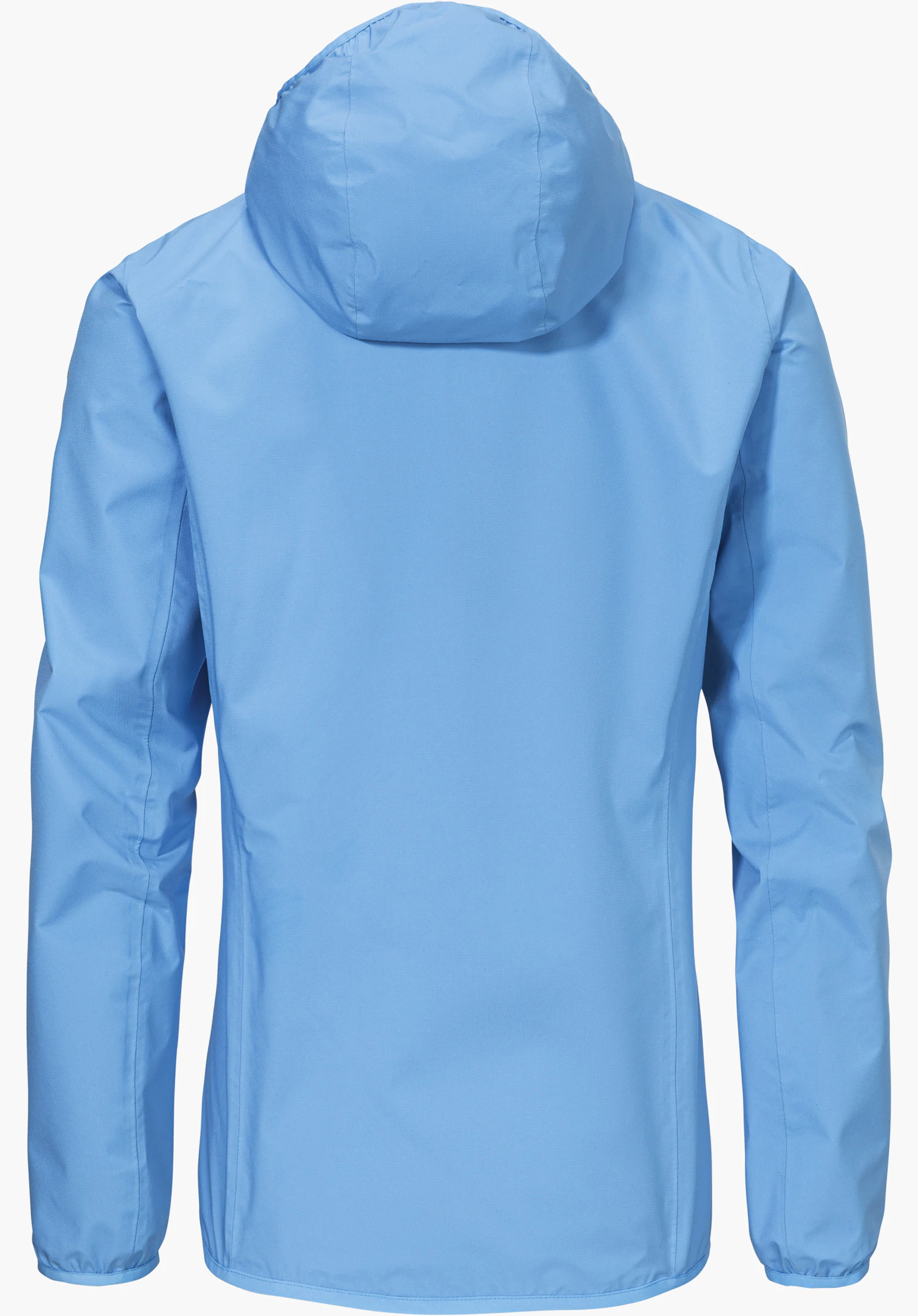 Jacket Style Migandi WMS zeigt die Rückseite einer blauen Kapuzenjacke, freigestellt vor weißem Hintergrund.