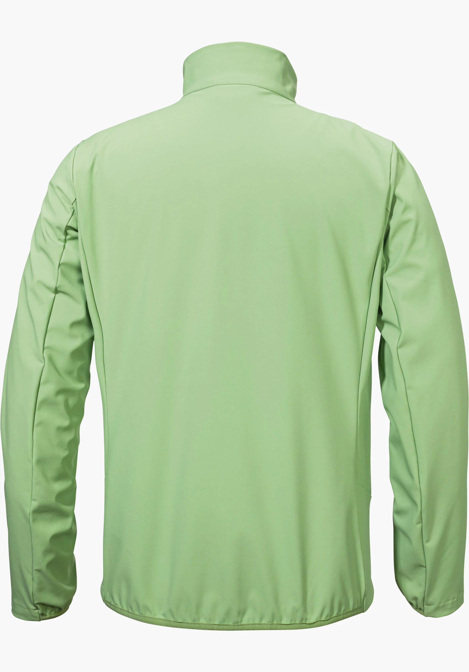 Softshell Jk Style Mirusha WMS zeigt die grüne Rückansicht mit Stehkragen und langen Ärmeln, freigestellt vor weißem Hintergrund.