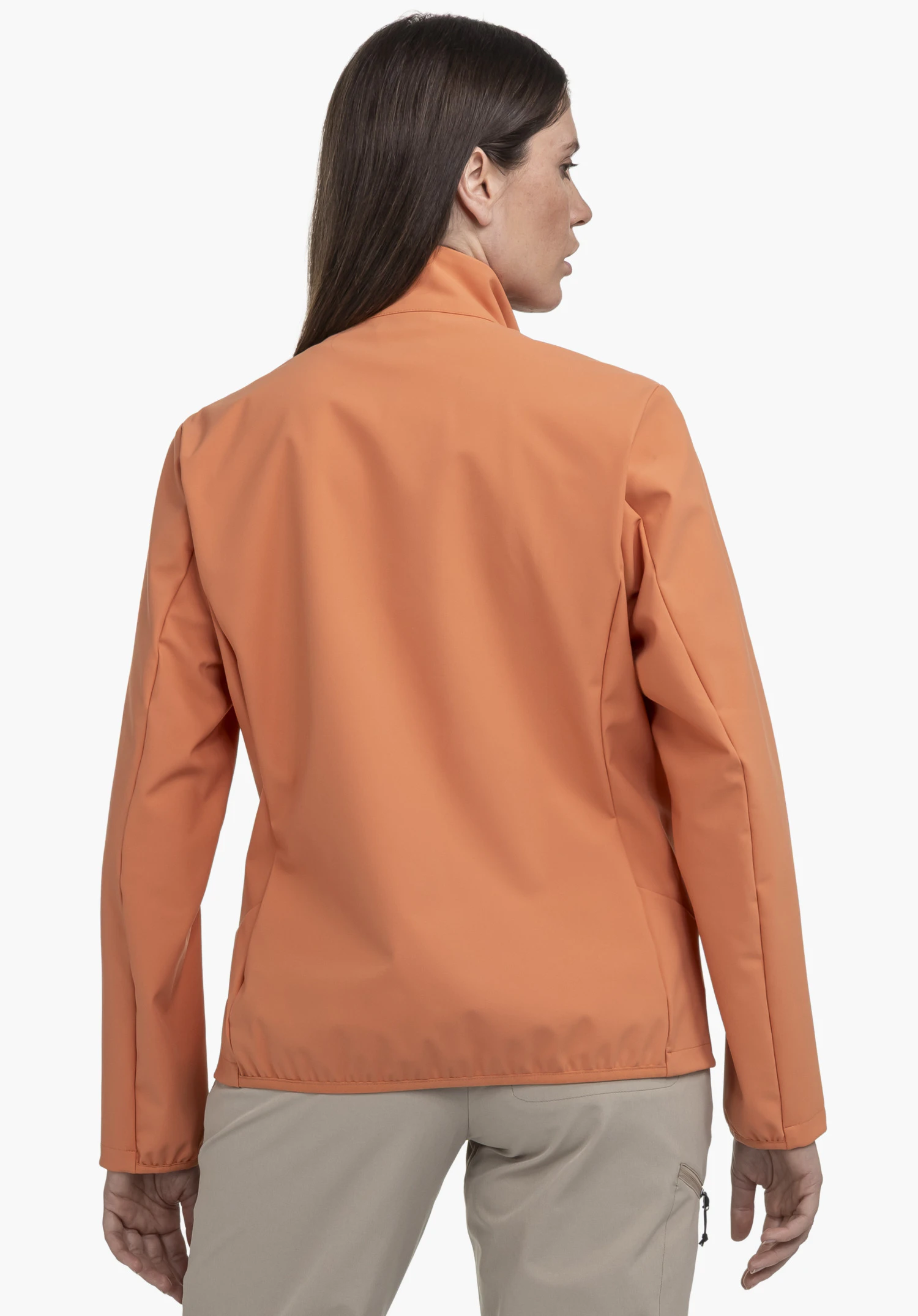 Softshell Jk Style Mirusha WMS in orange, shown in a rear view on a model against a neutral background.