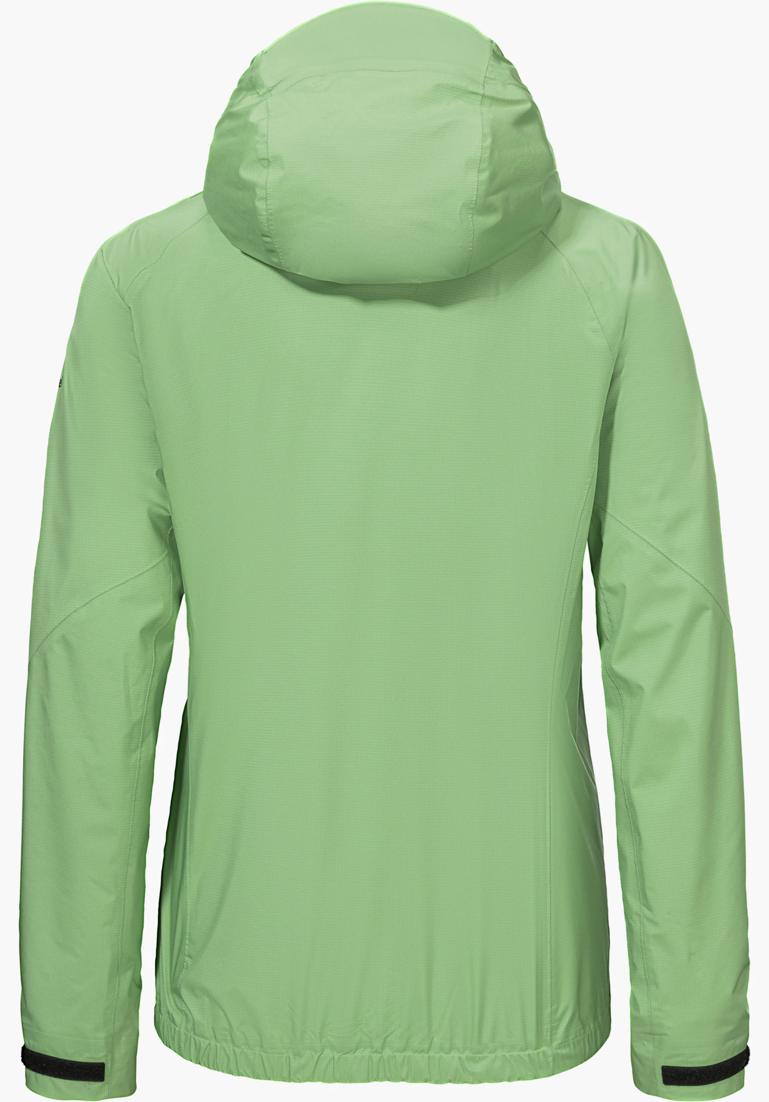 2.5L 3D Jacket Vistdal L toont de groene achterkant met capuchon, vrijstaand tegen een witte achtergrond.