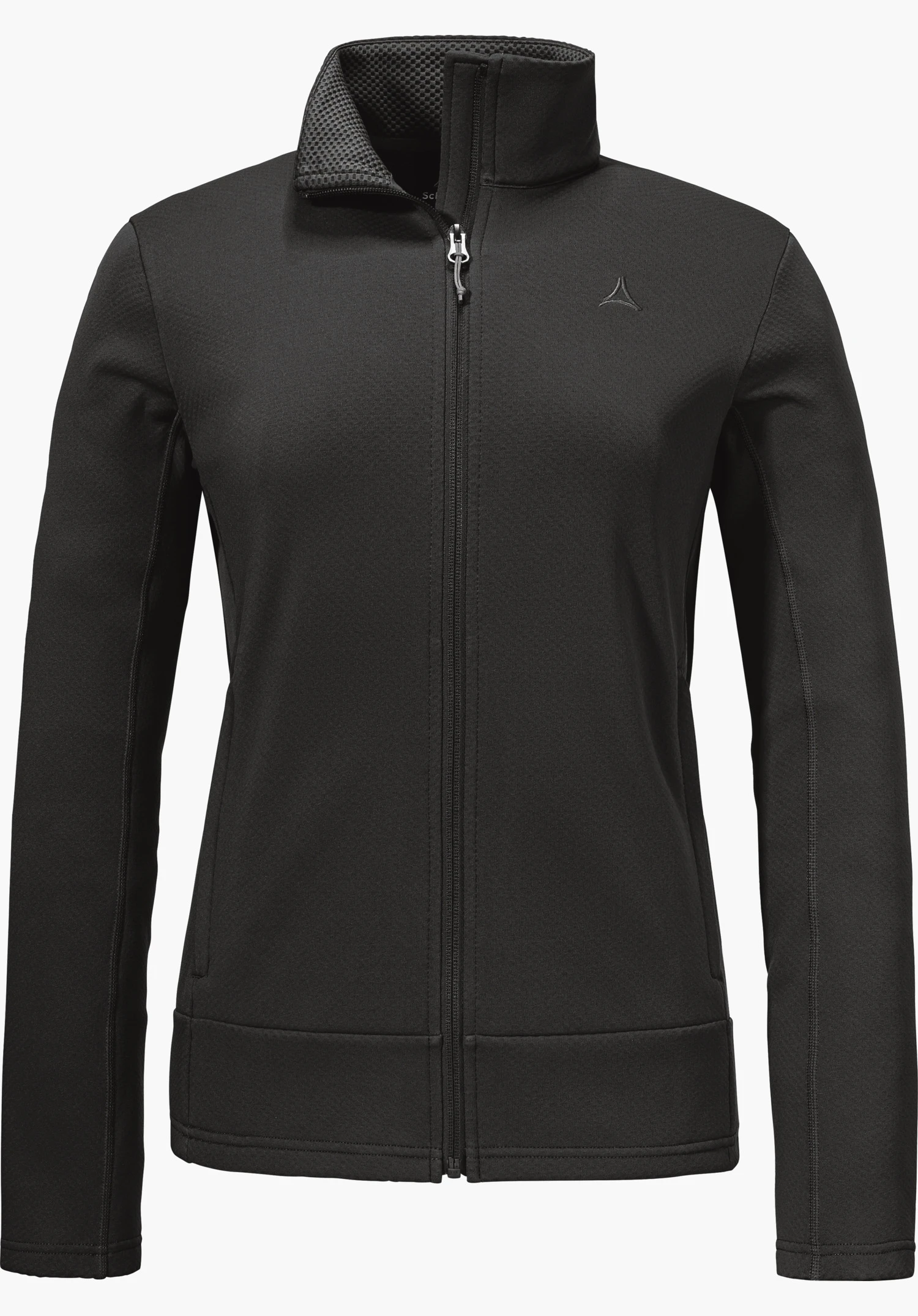 Fleece Jk Style Uriezzo WMS en noir avec un logo Schöffel visible sur la poitrine gauche et un zip frontal, détourée sur fond blanc.