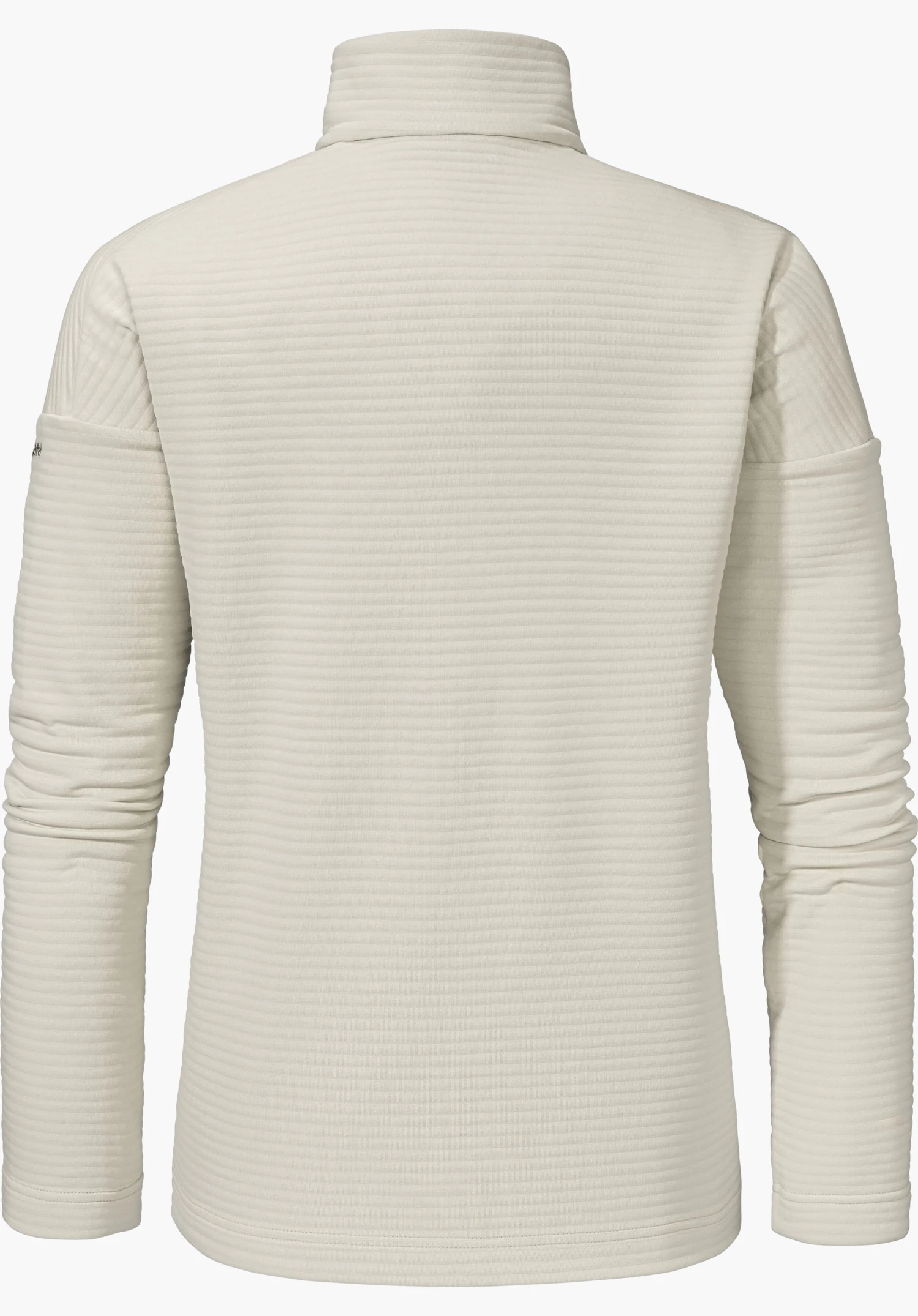 CIRC Fleece Jk Style Smue WMS in de kleur natuur, achteraanzicht met een fijne horizontale ribbelstructuur en hoge kraag, vrijstaand tegen een witte achtergrond.