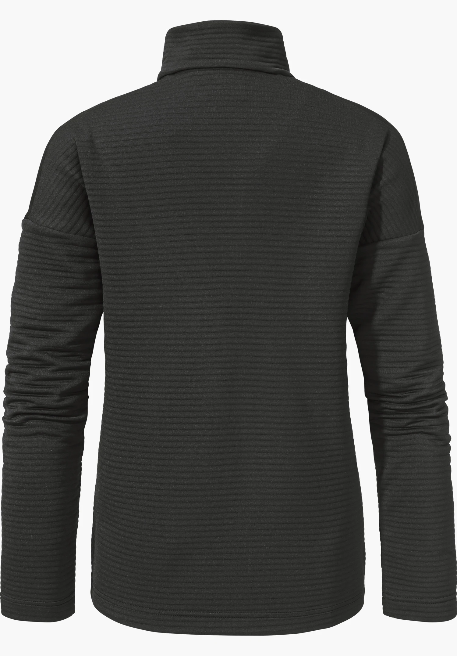 CIRC Fleece Jk Style Smue WMS shows the back of the black fleece jacket with a fine horizontal ribbed texture and high collar, isolated against a white background.