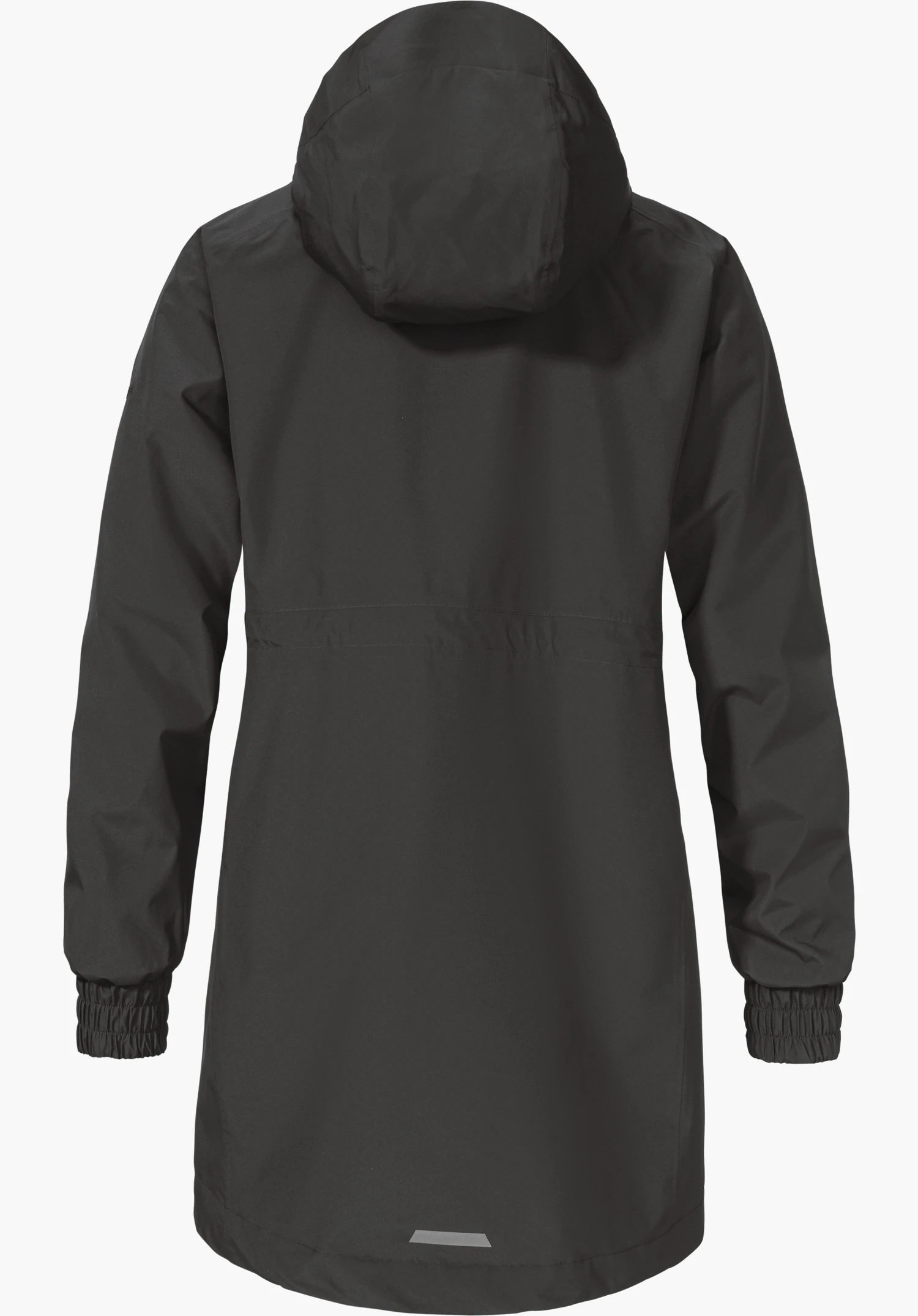 Parka Style Bohorok WMS in black, back view with hood, gathered waist and elasticated cuffs, isolated on a white background.