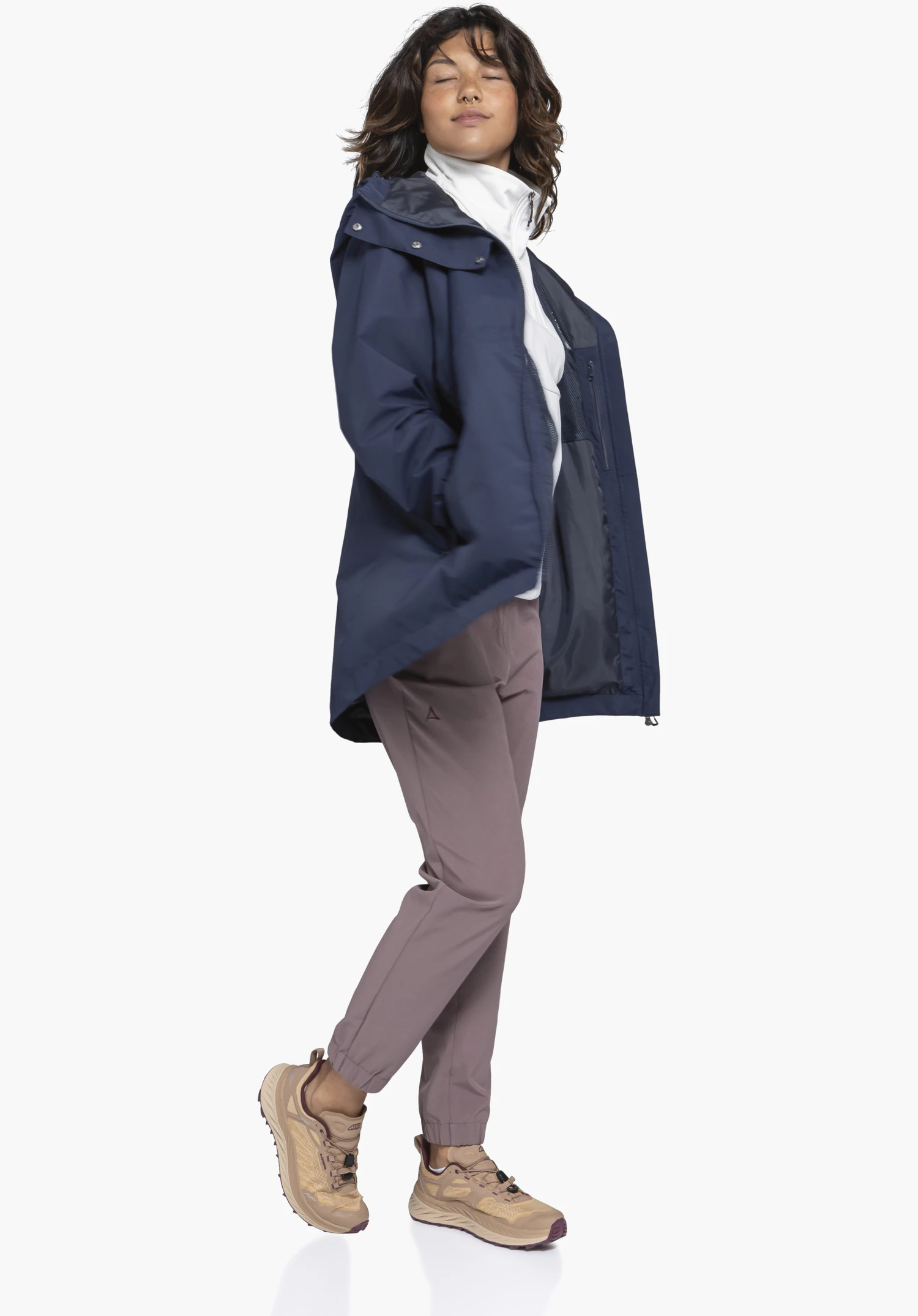 Parka Style Bohorok WMS, view of the open inside with smooth blue lining and an integrated zip pocket, close-up against a white/neutral background.
