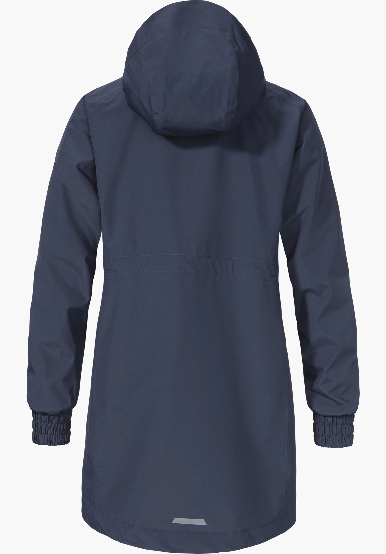 Parka Style Bohorok WMS in blue, back view with hood and elasticated cuffs, isolated on a white background.