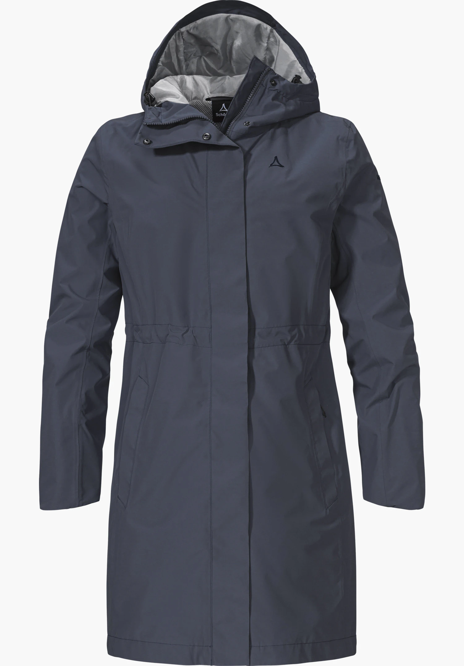 Coat Style Bohorok WMS en bleu avec une capuche et le logo Schöffel sur la poitrine gauche, isolé sur fond blanc.