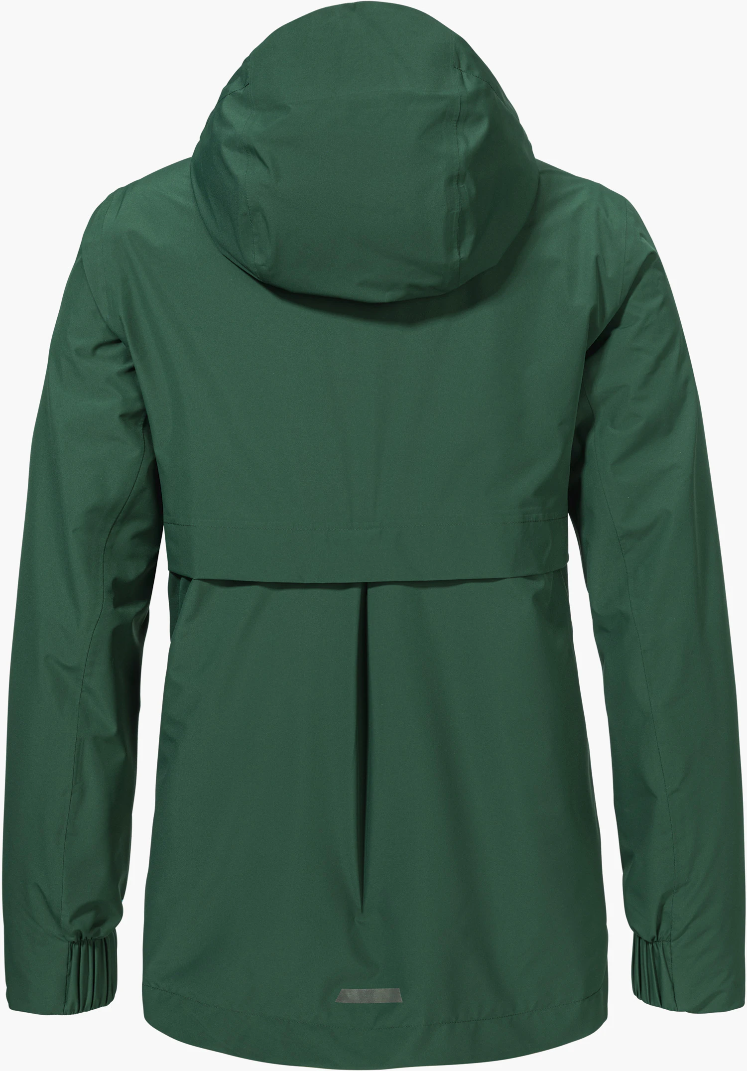 Jacket Style Bohorok WMS in a back view in green with hood and back pleat, isolated against a white background.