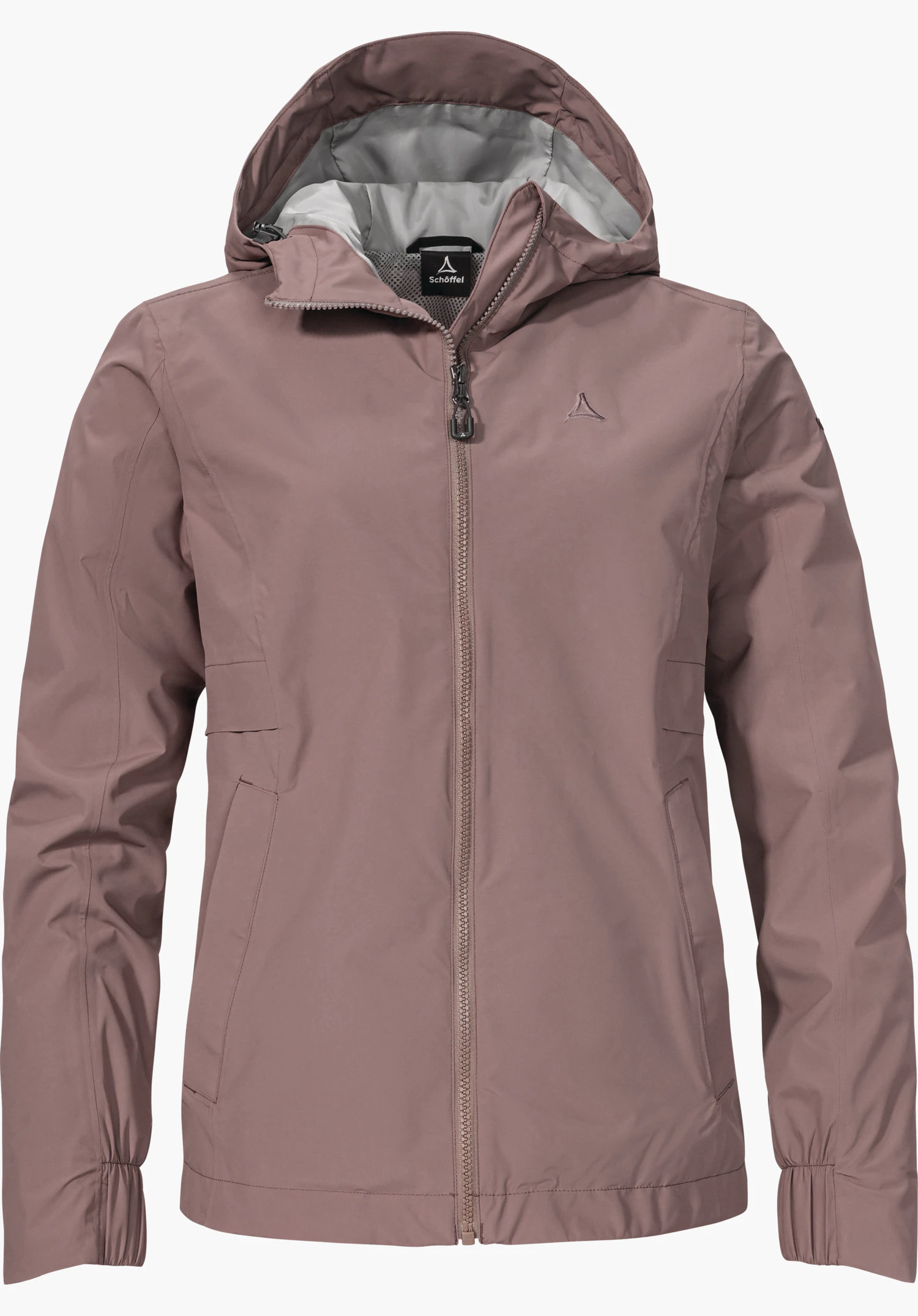 Jacket Style Bohorok WMS in brown features a hood, a full-length front zip and the Schöffel logo on the left chest, isolated against a white background.