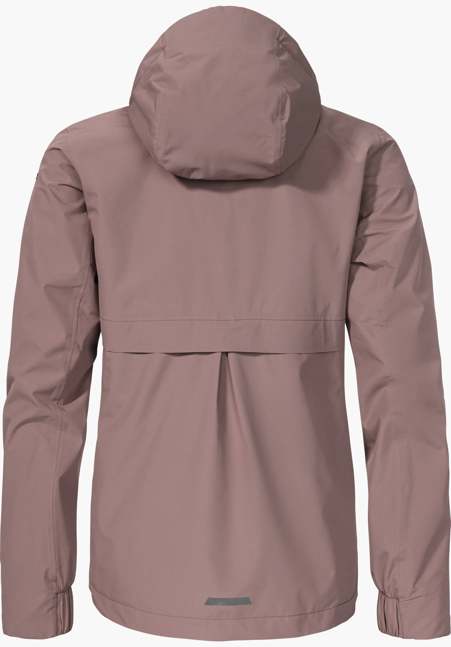 Jacket Style Bohorok WMS in brown shows the back view with a hood, horizontal seam, and distinctive pleat, isolated against a white background.
