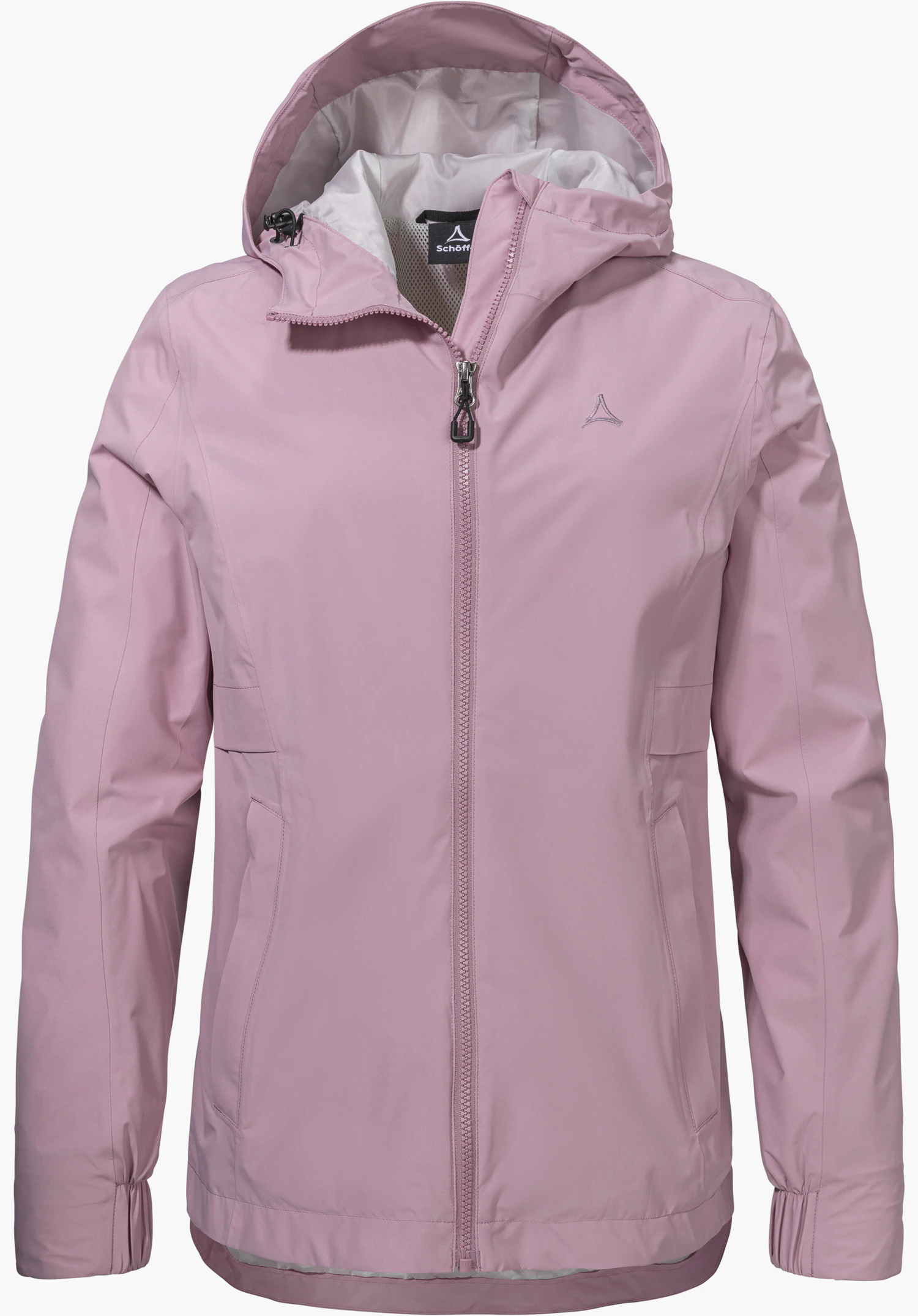 Jacket Style Bohorok WMS in pink with a hood, full-length front zip and visible Schöffel logo on the left chest, isolated against a white background.
