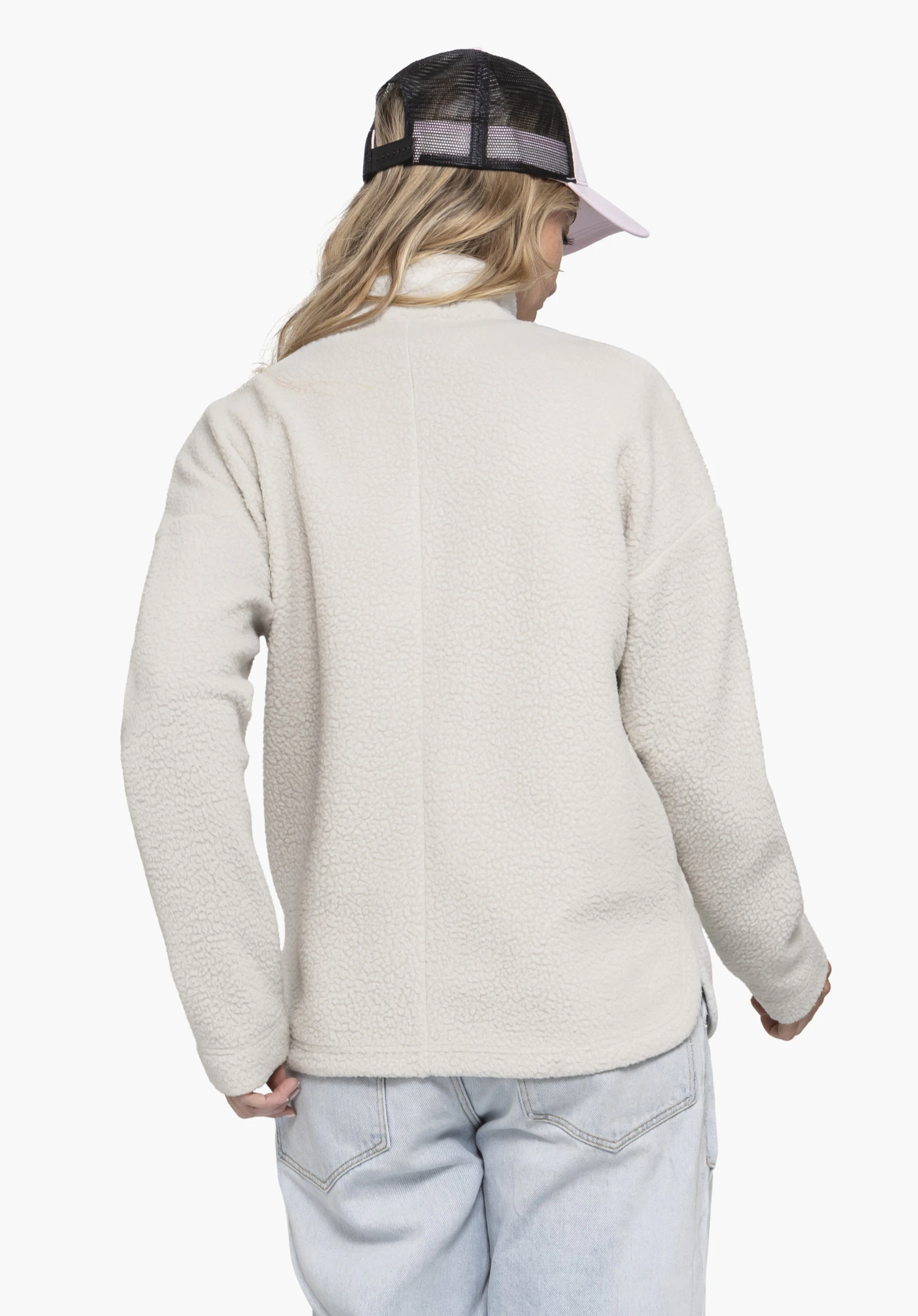 CIRC Fleece Jk Style Purga WMS in the colour natur, showing a back view on a model against a neutral background.