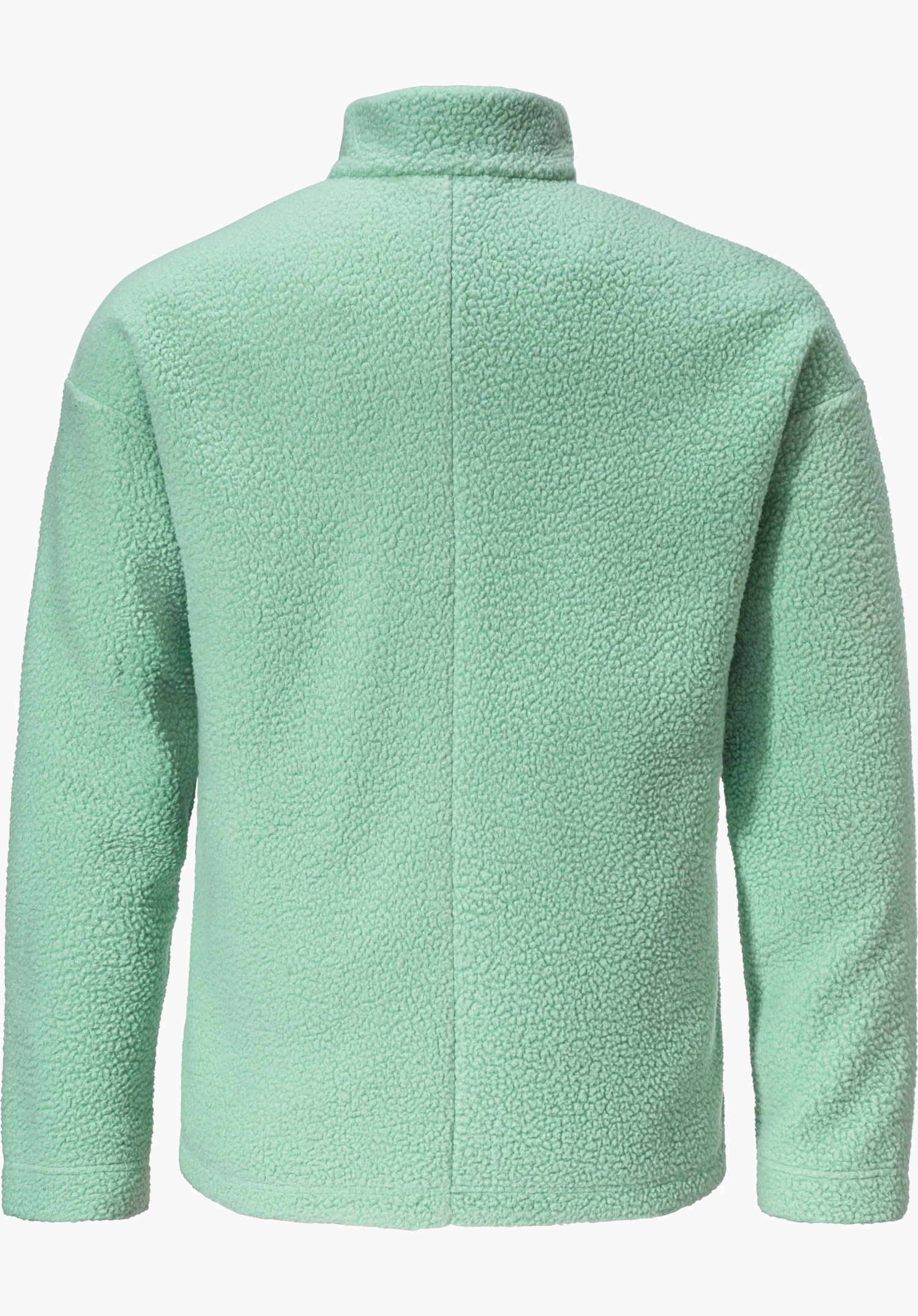 CIRC Fleece Jk Style Purga WMS Veste polaire vert clair, vue de dos; col montant et manches longues, texture teddy douce, détourage sur fond blanc.