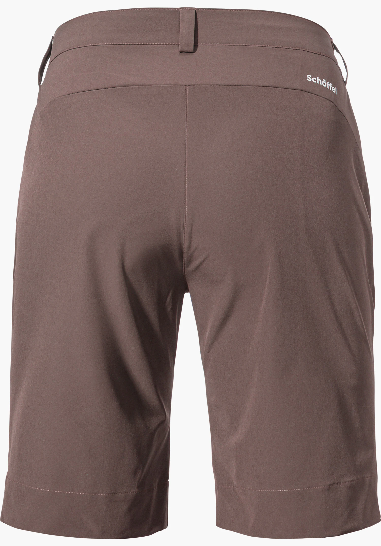 Shorts Style Keitele WMS in het bruin toont het achteraanzicht met het Schöffel-logo aan de rechterkant, vrijstaand tegen een witte achtergrond.