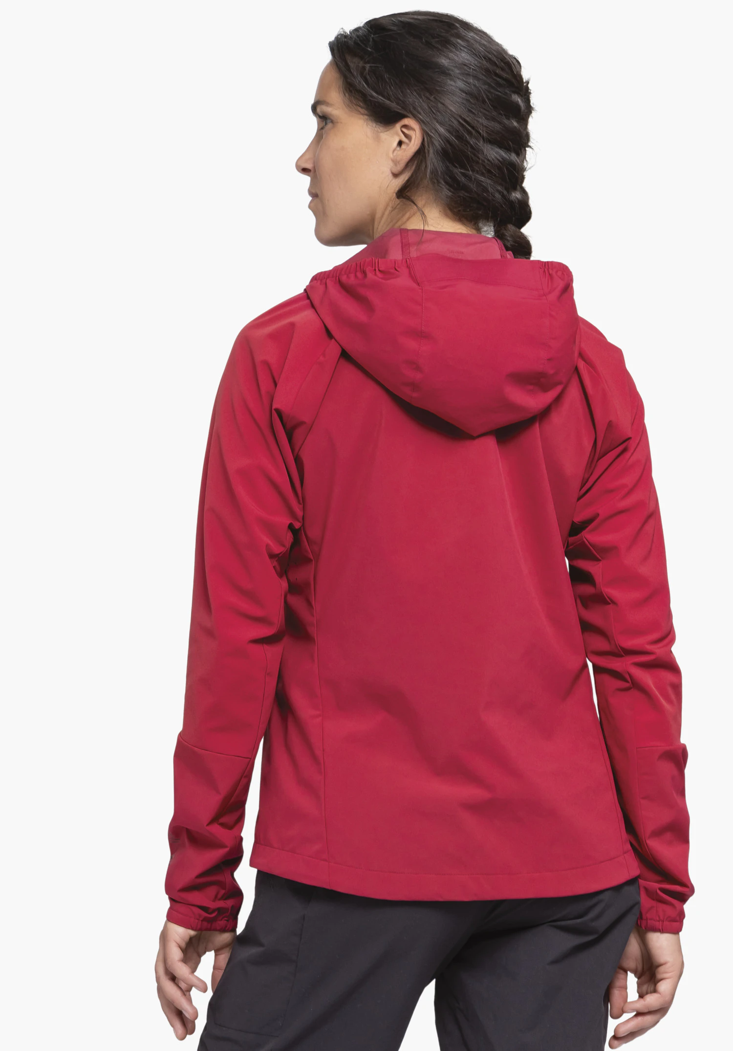 Hybrid Jk Style Mamry WMS in the colour red. The model presents the jacket from the back against a neutral background.