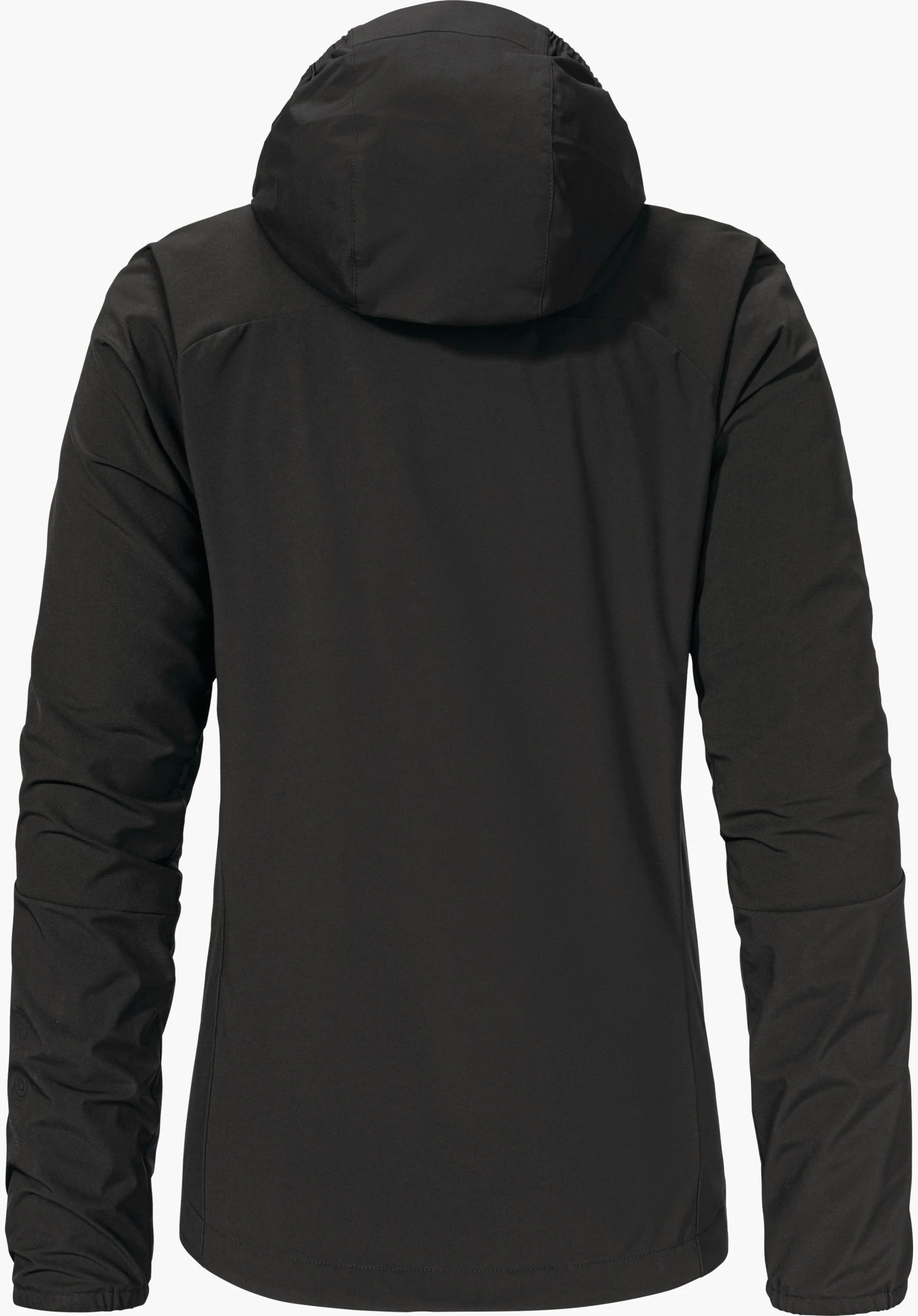 Hybrid Jk Style Mamry WMS in der Farbe Schwarz zeigt die Rückansicht der Jacke mit Kapuze, freigestellt vor weißem Hintergrund.
