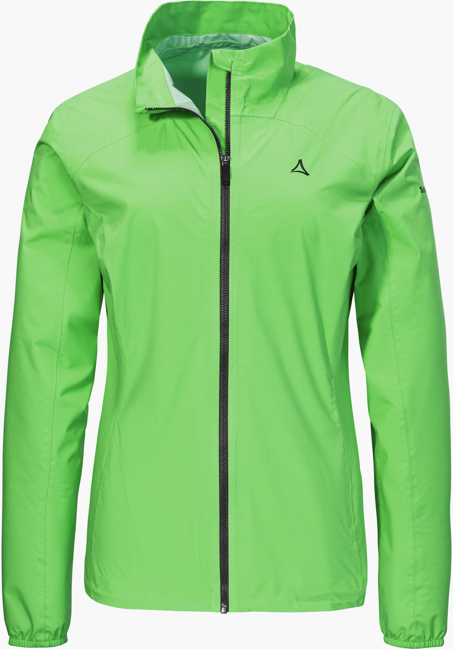 Jacket Style Lurbek WMS en vert avec une fermeture zippée frontale noire et le logo Schöffel sur la poitrine gauche, isolée sur fond blanc.