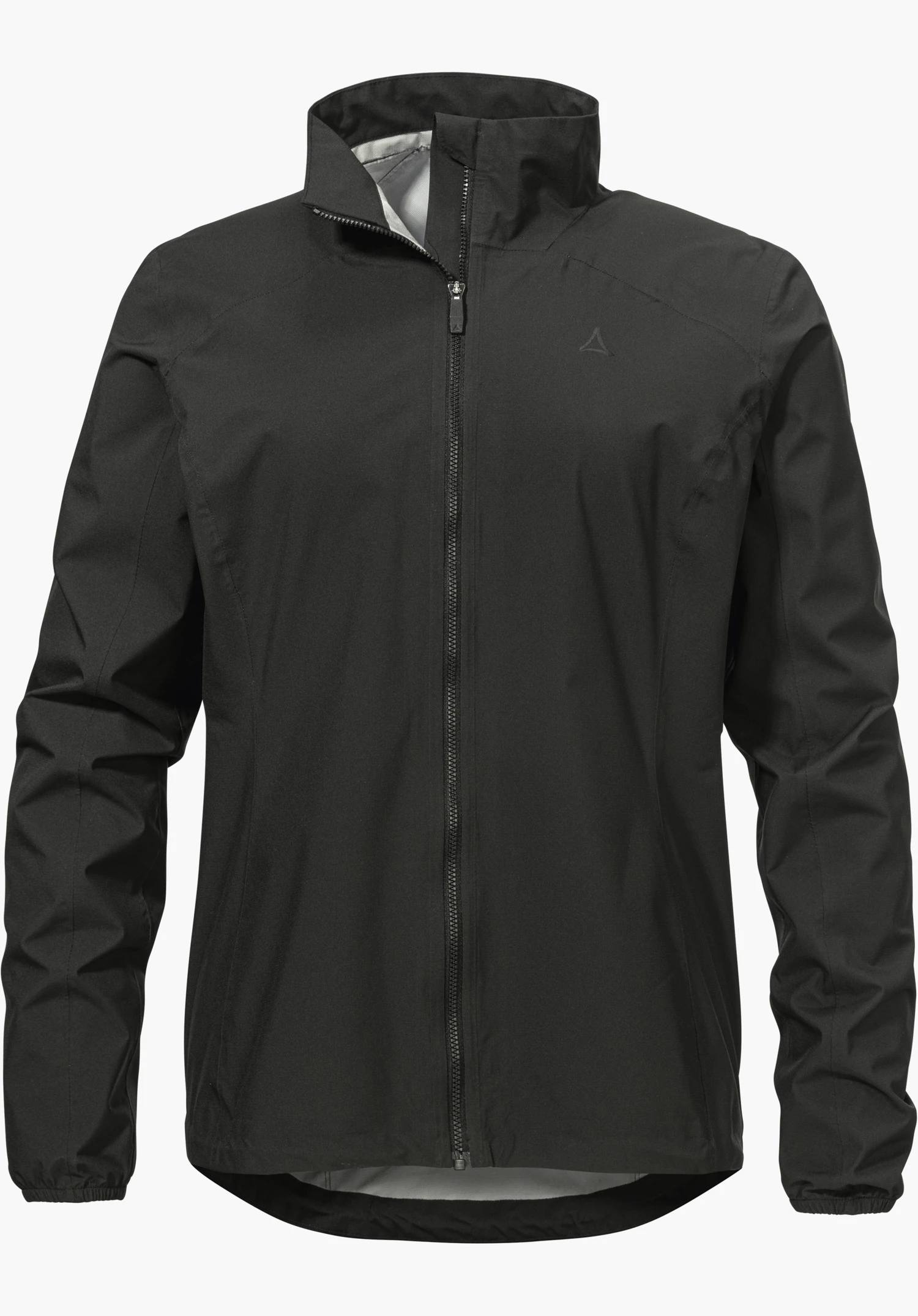 Jacket Style Lurbek WMS in black with a subtle Schöffel logo on the left chest and a front zip, isolated against a white background.