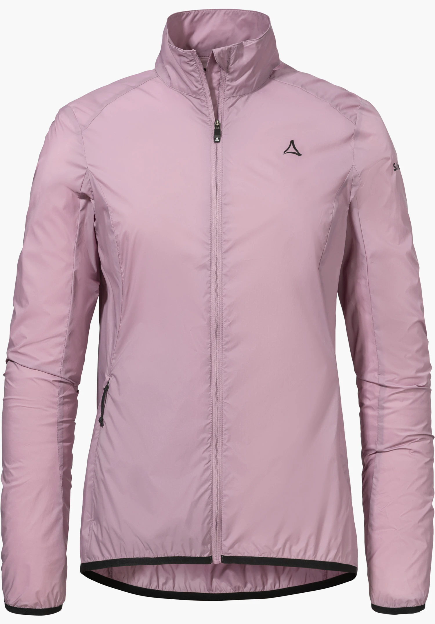 Jacket Style Cannobio WMS in pink featuring a full-length front zip and a visible Schöffel logo on the left chest, isolated against a white background.