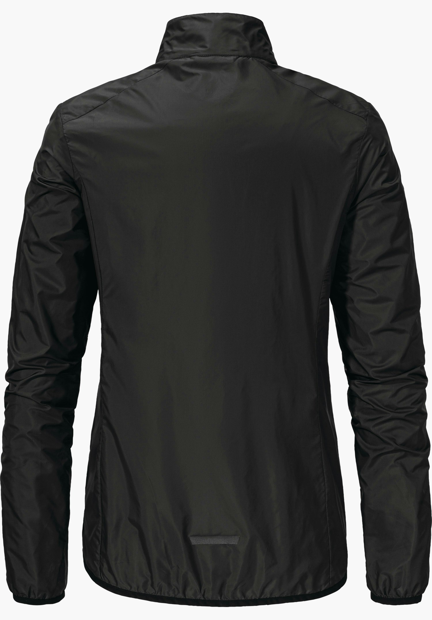 Jacket Style Cannobio WMS in black, shown from the back with a stand-up collar and a small reflective stripe at the lower back, isolated on a white background.