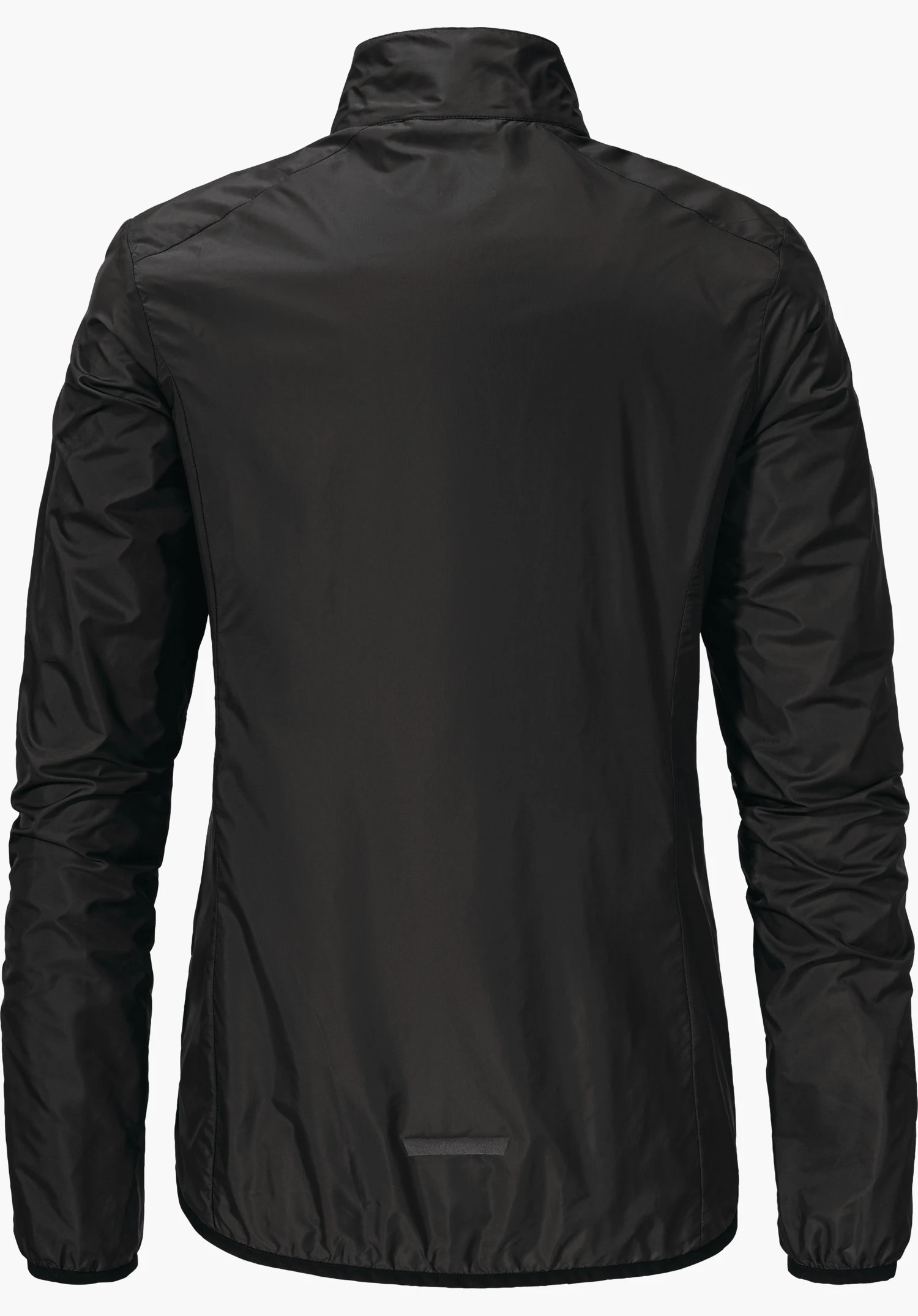 Jacket Style Cannobio WMS en noir, présentée de dos avec un col montant et une petite bande réfléchissante dans le bas du dos, détourée sur fond blanc.