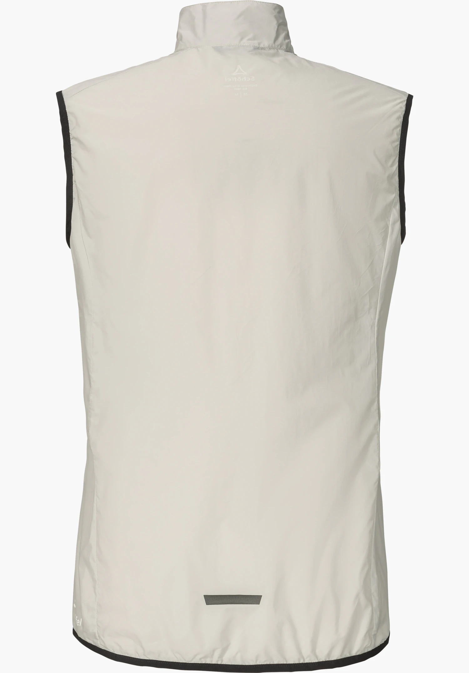 Vest Style Cannobio WMS zeigt die Rückseite der Weste in der Farbe Natur mit dunklen Einfassungen an den Armausschnitten und am Saum sowie einem kleinen Streifen am unteren Rücken, freigestellt vor weißem Hintergrund.