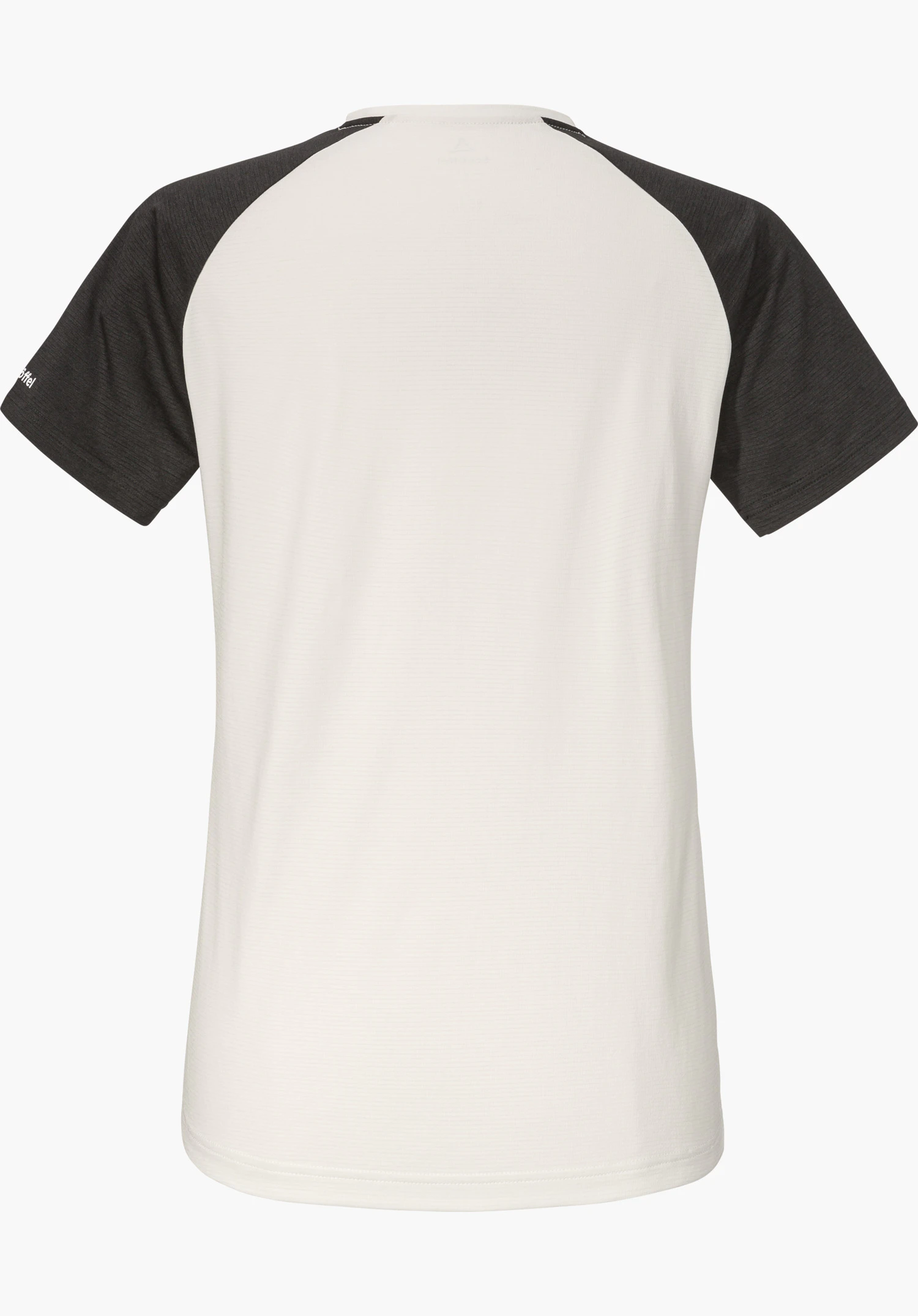 CIRC Shirt Style Wetluga WMS en vue de dos de couleur nature avec des manches raglan foncées et le logo Schöffel sur la manche gauche, détouré sur fond blanc.