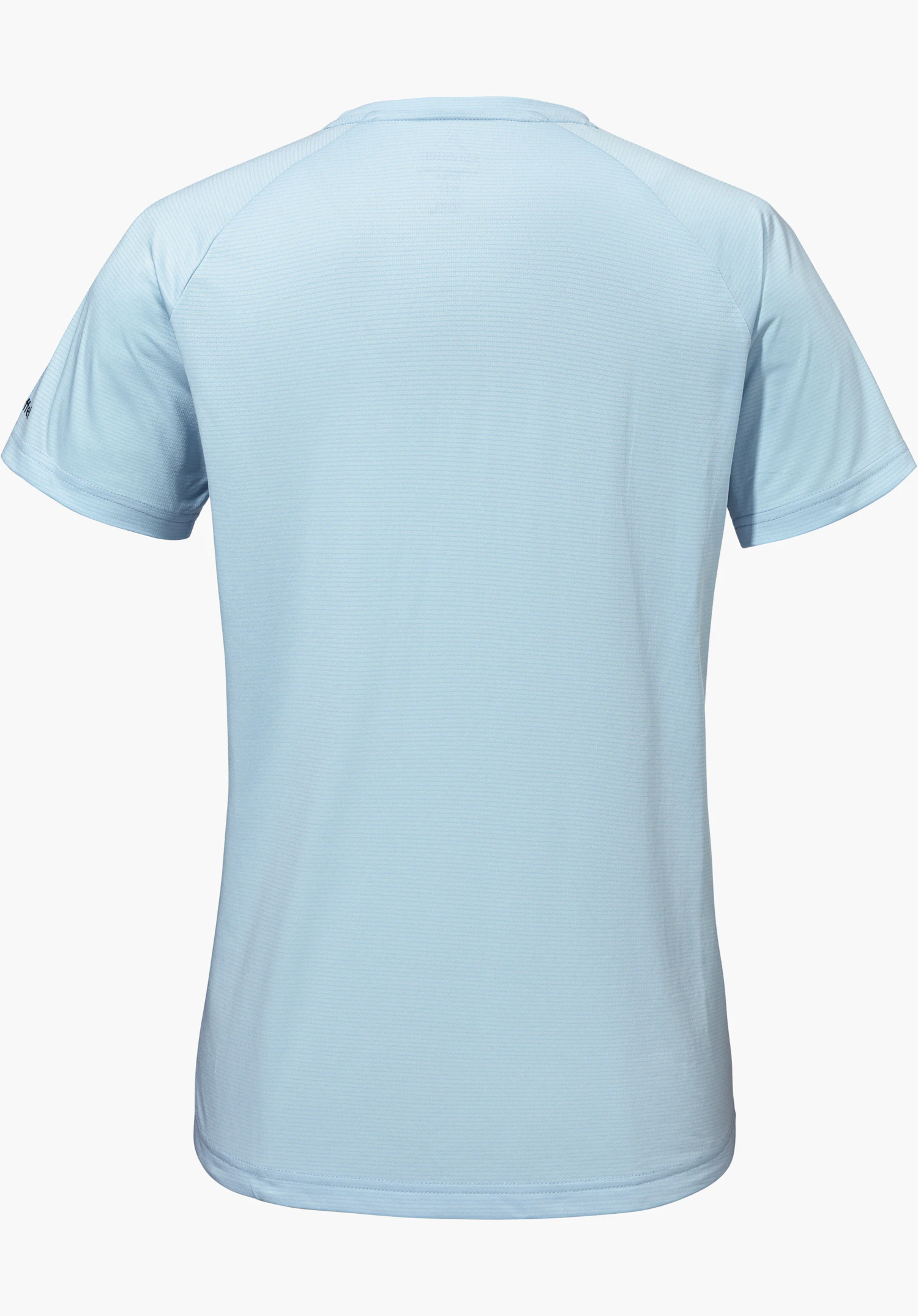 CIRC Shirt Style Wetluga WMS in blue, back view of the short-sleeved shirt with the Schöffel logo on the left sleeve, isolated on a white background.
