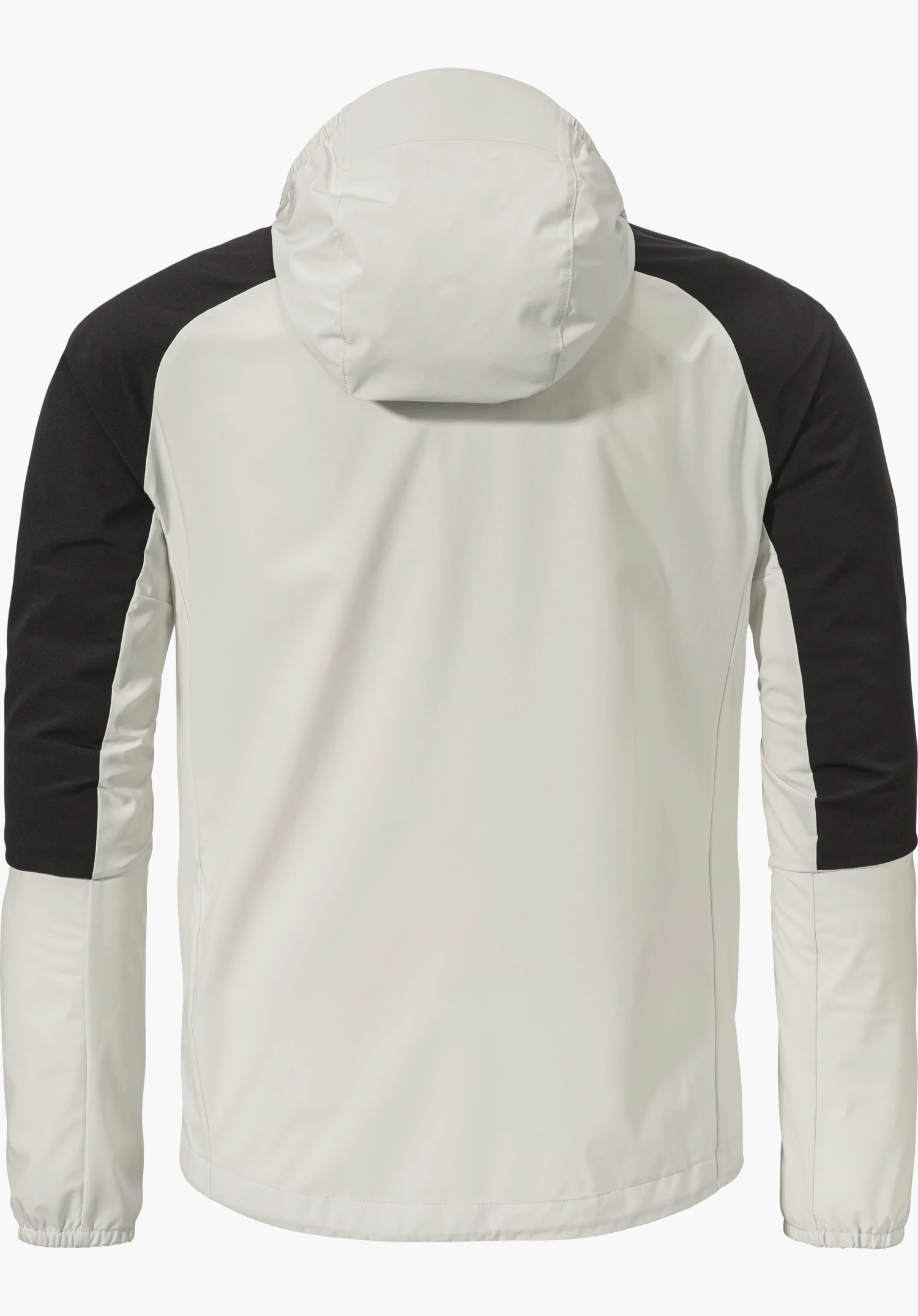 Hybrid Jk Style Mamry MNS is shown from the back in the colour natur, featuring a hood and black panels on the shoulders and sleeves, isolated on a white background.