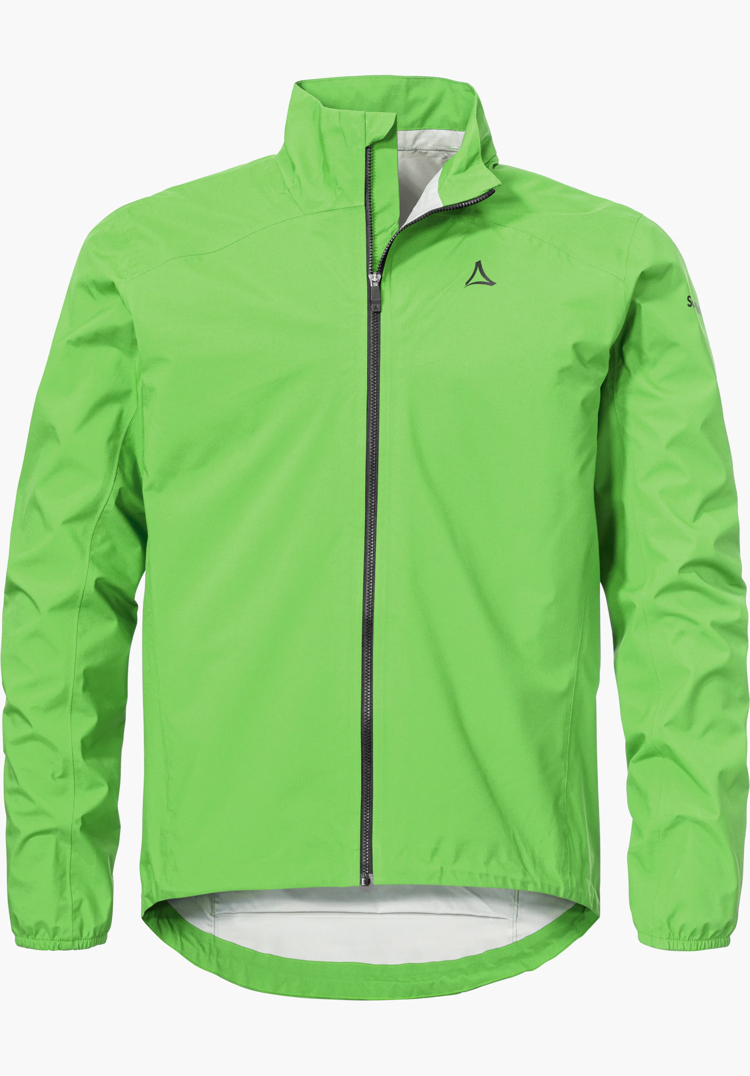 Jacket Style Lurbek MNS in green with a black zip and Schöffel logo on the left chest, isolated on a white background.