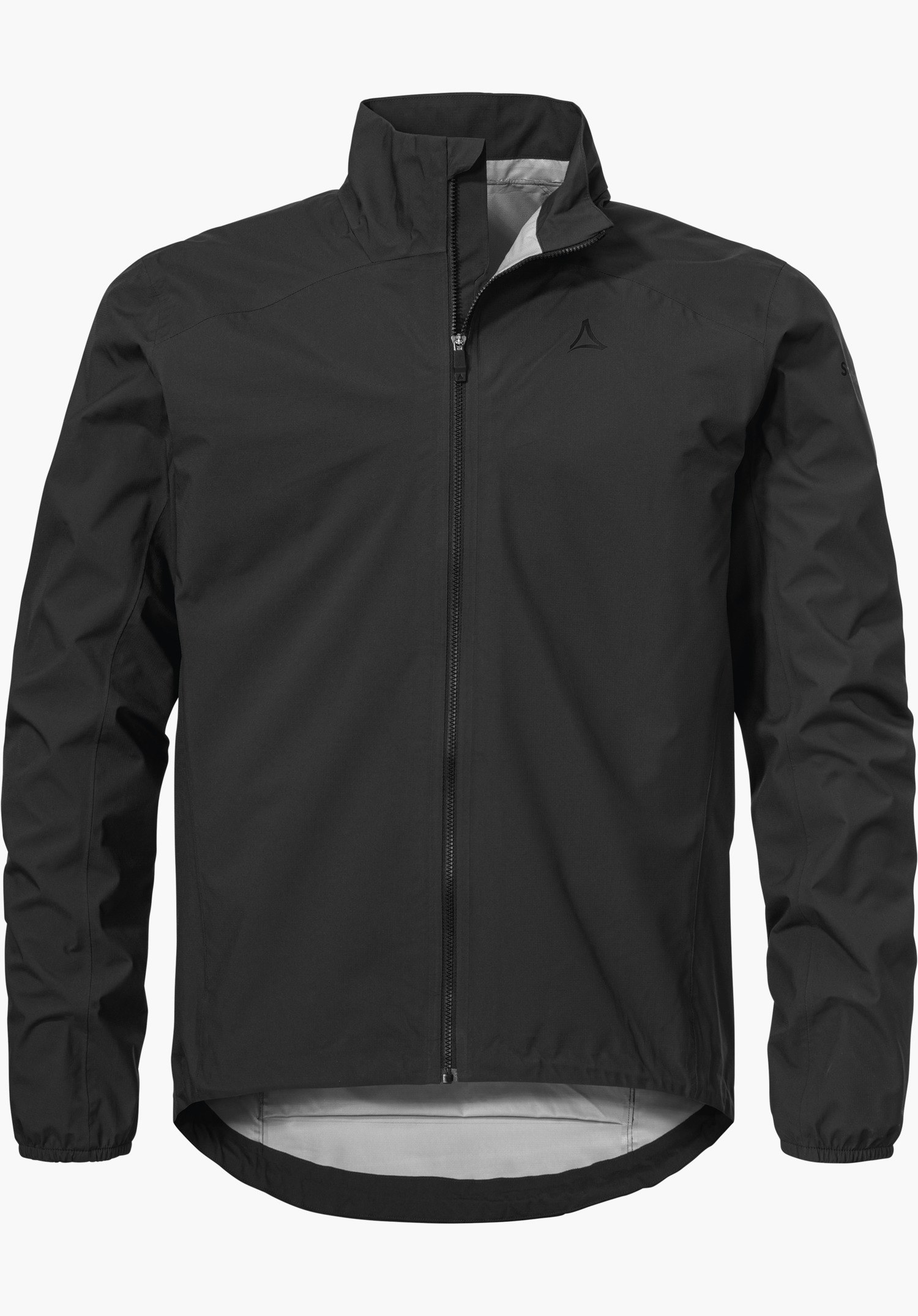 Jacket Style Lurbek MNS in black featuring a full-length front zip, high collar and Schöffel logo on the chest, isolated on a white background.