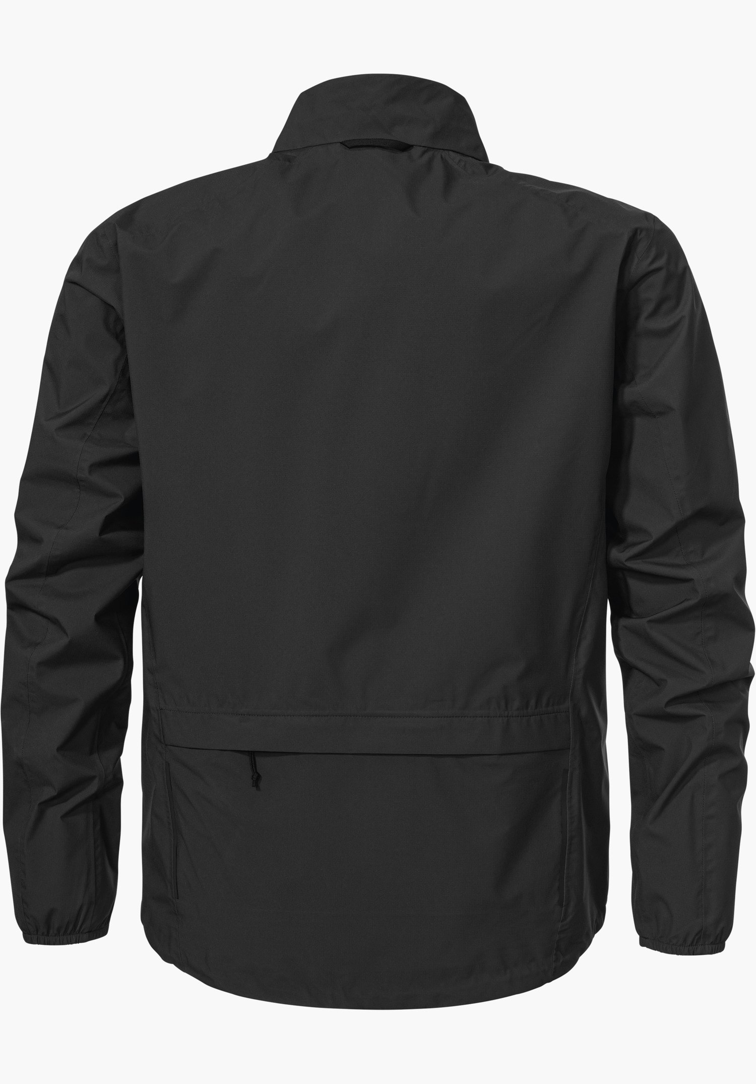 Jacket Style Lurbek MNS in black, shown from the back featuring a horizontal seam and a zip detail at the lower back, isolated on a white background.