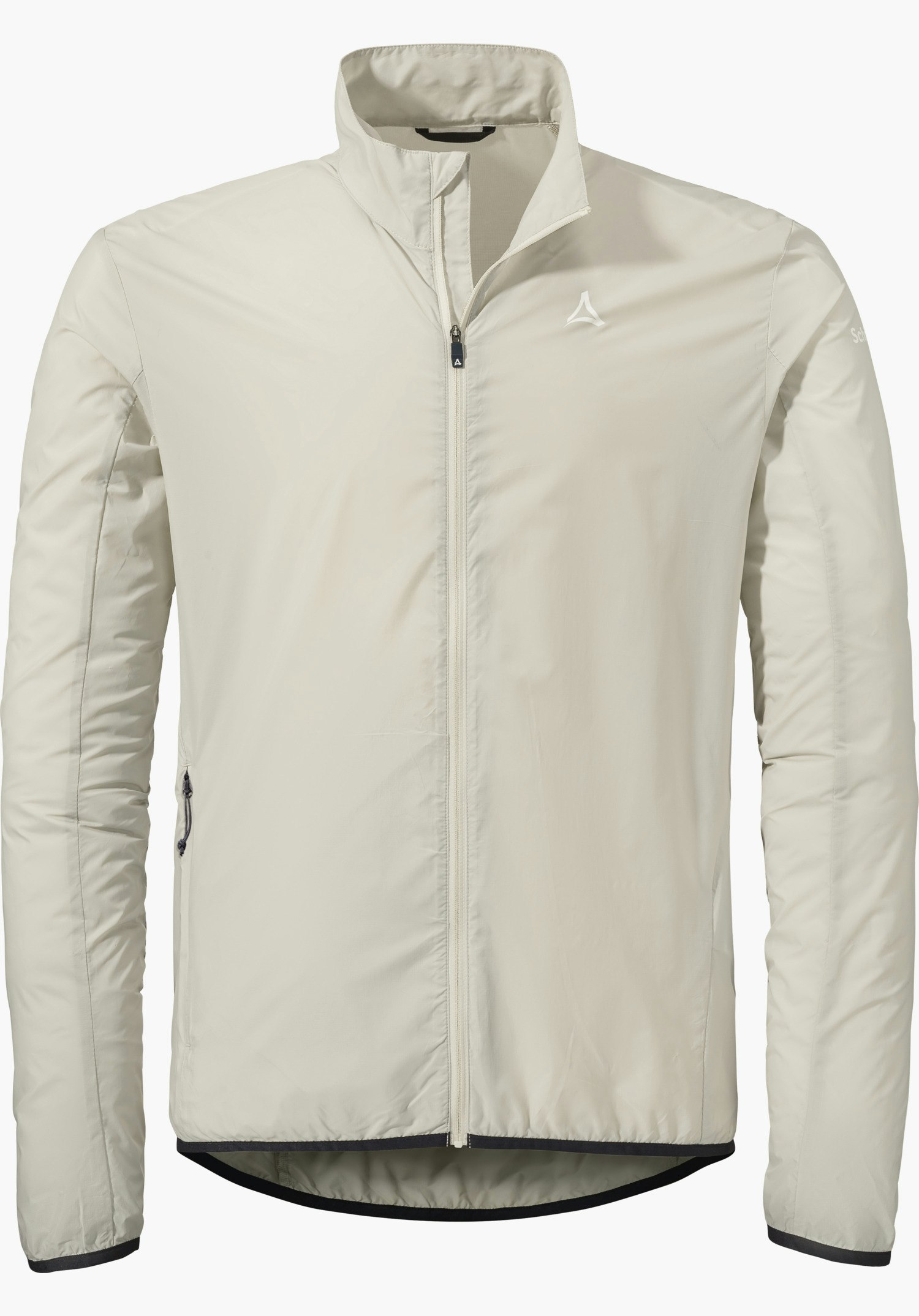 Jacket Style Cannobio MNS in der Farbe Natur mit Stehkragen, Frontreißverschluss und Schöffel-Logo auf der linken Brust, freigestellt vor weißem Hintergrund.