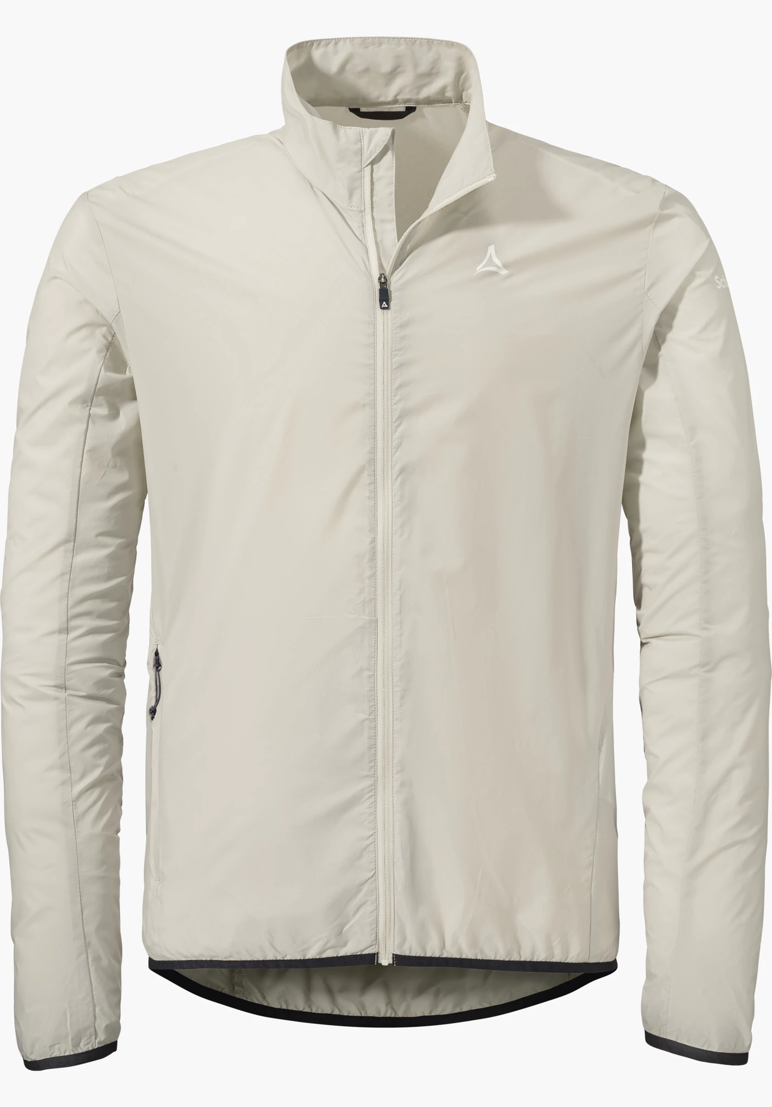 Jacket Style Cannobio MNS in the colour nature with a stand-up collar, front zip and Schöffel logo on the left chest, isolated on a white background.