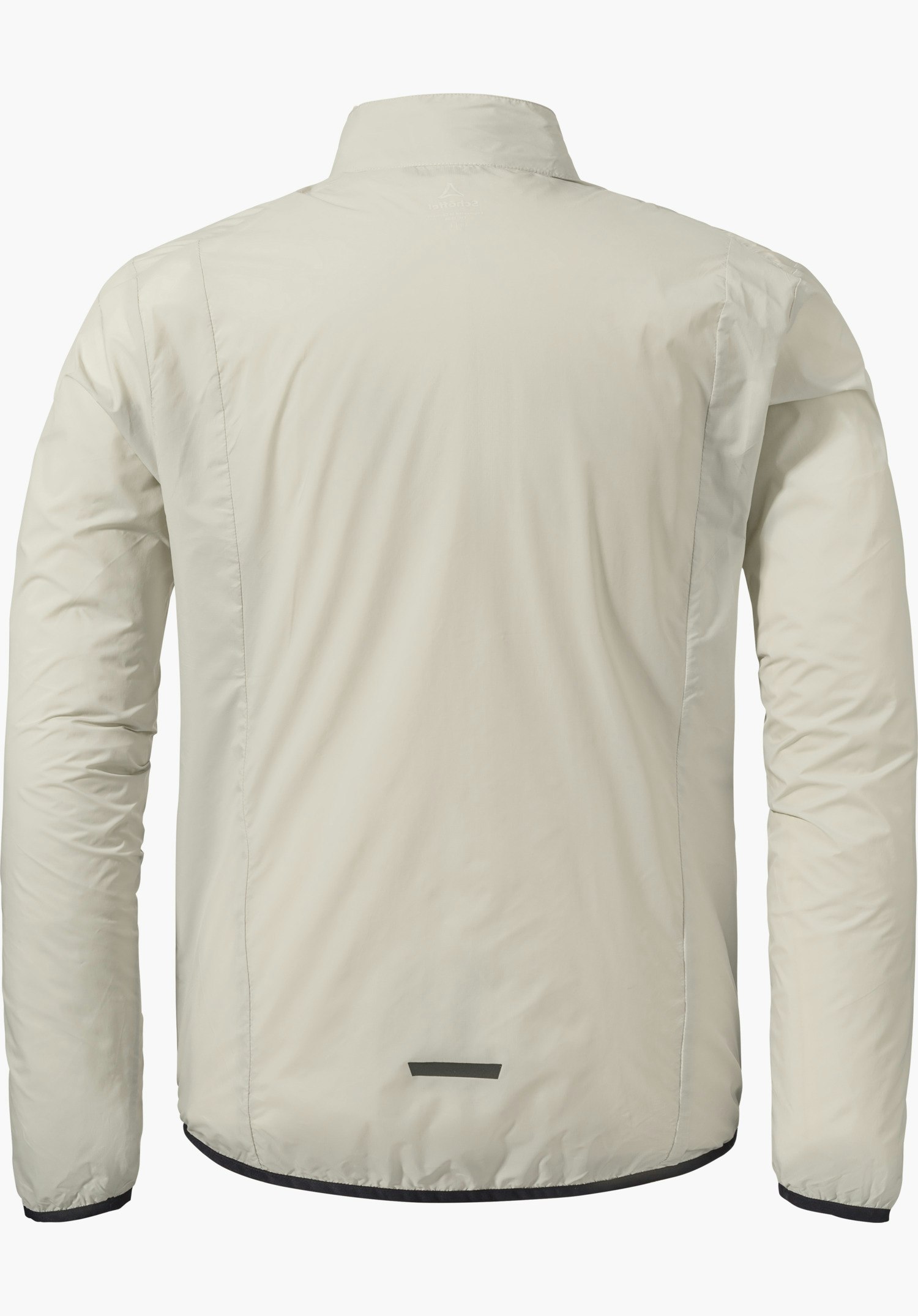 Jacket Style Cannobio MNS in der Farbe Natur in der Rückansicht mit sichtbarem Schöffel-Logo am Kragen, freigestellt vor weißem Hintergrund.
