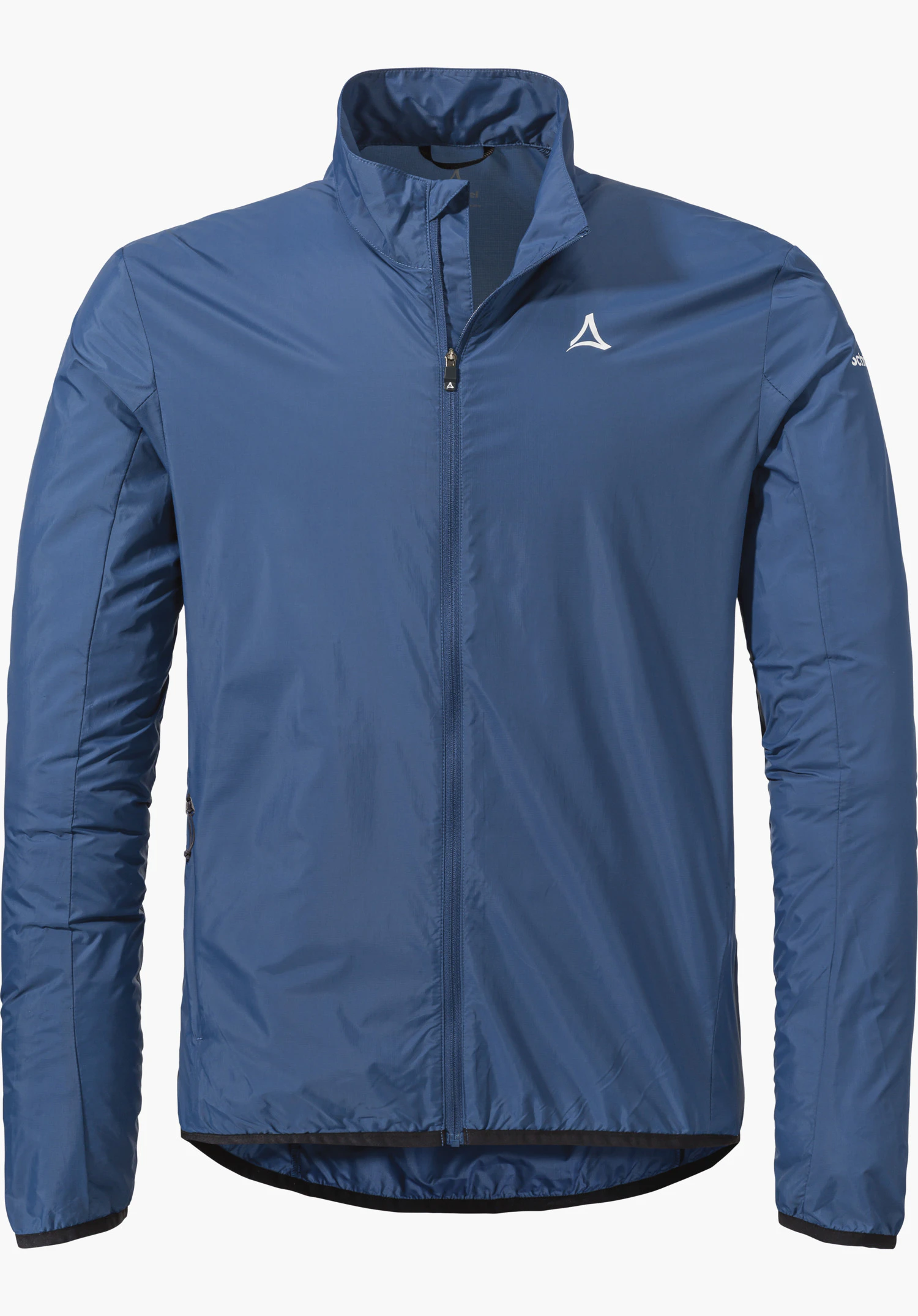 Jacket Style Cannobio MNS blue lightweight jacket, zip closed, stand-up collar, white Schöffel logo on left chest, long sleeves; free-standing on a white background.