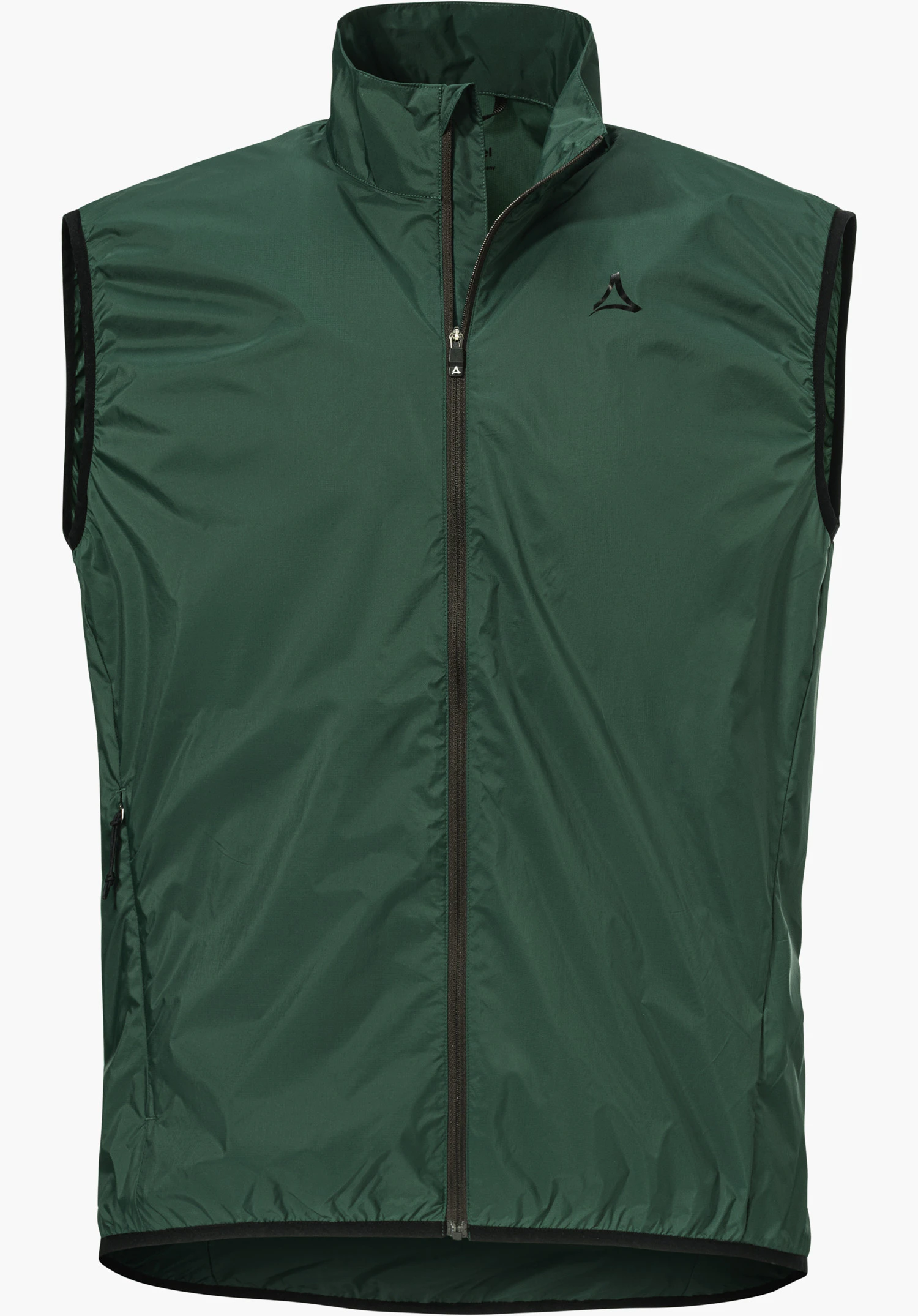 Vest Style Cannobio MNS as a green gilet with a front zip and Schöffel logo on the left chest, isolated against a white background.