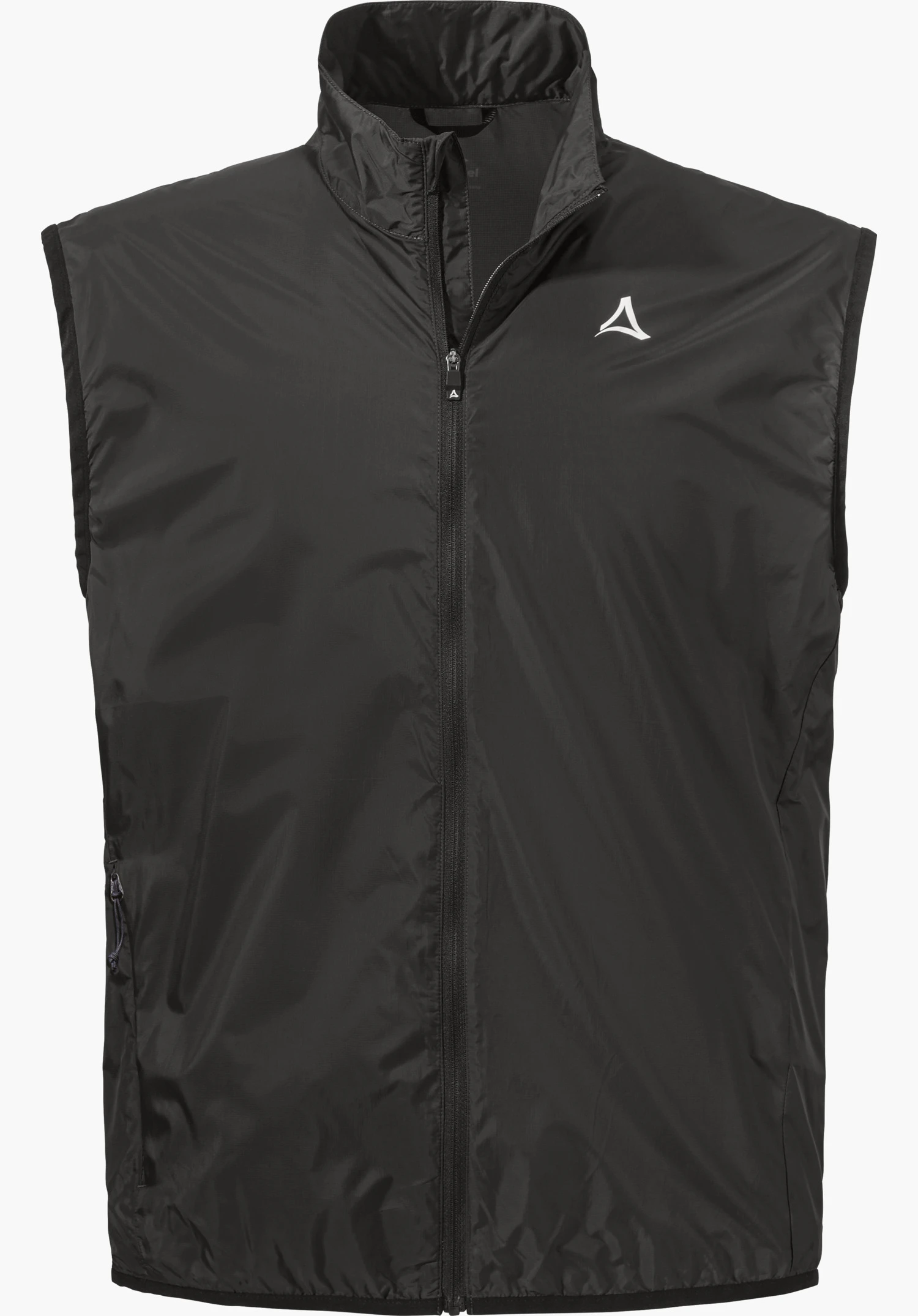 Vest Style Cannobio MNS in black with a front zip and Schöffel logo on the left chest, isolated on a white background.