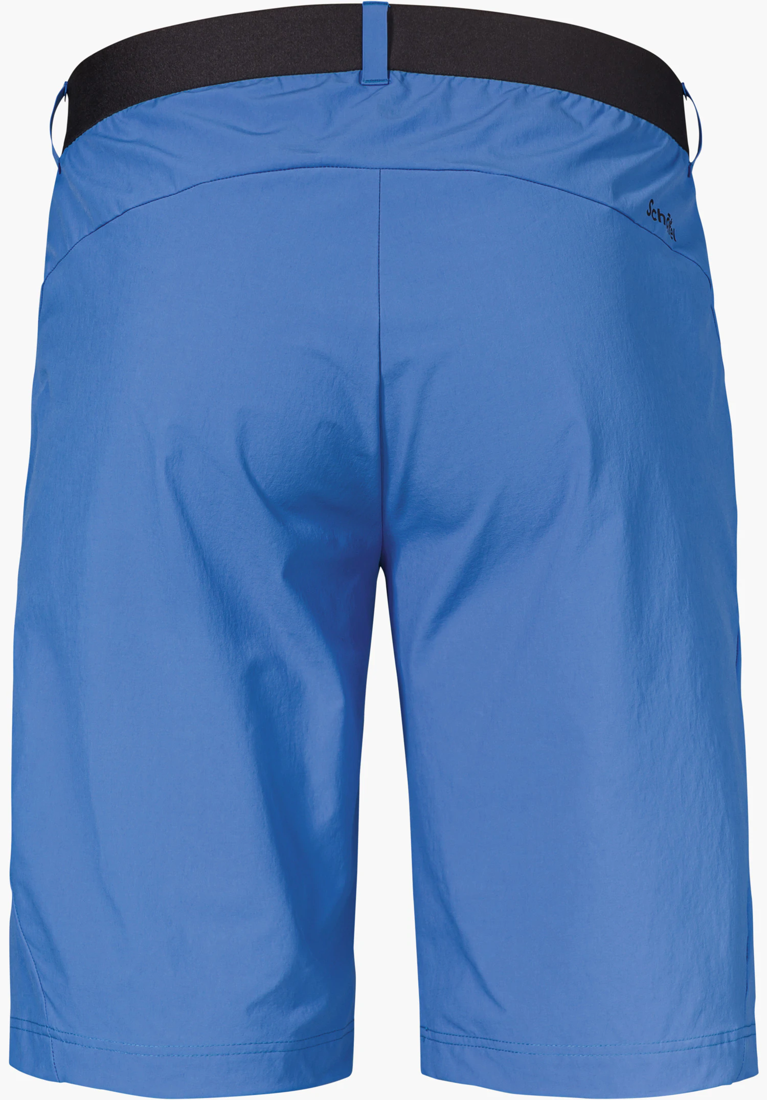 Shorts Style Blaustein MNS in blue, back view with a black waistband and visible Schöffel logo on the right side, isolated on a white background.