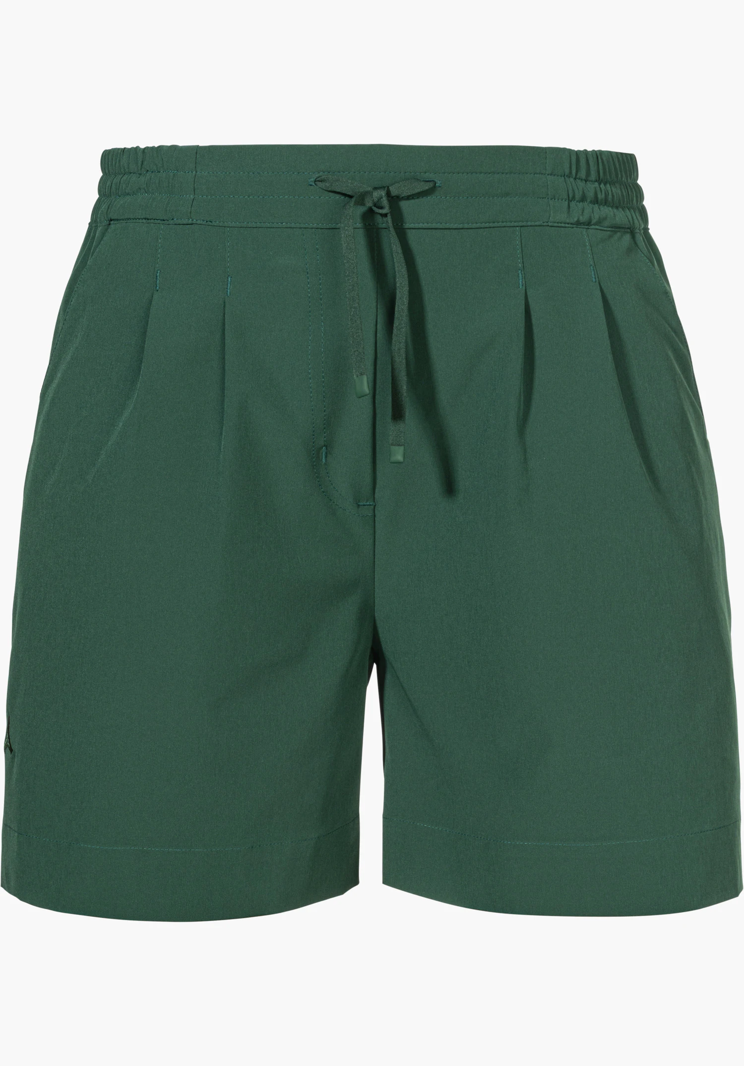 Shorts Style Gharra WMS in der Farbe Grün mit elastischem Bund, Kordelzug und feinen Falten auf der Vorderseite, freigestellt vor weißem Hintergrund.