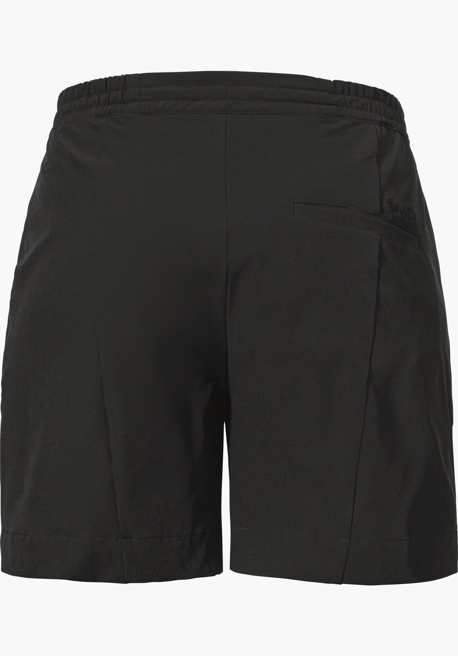 Shorts Style Gharra WMS en noir montre la vue de dos avec une poche arrière et le logo Schöffel visible, détouré sur fond blanc.