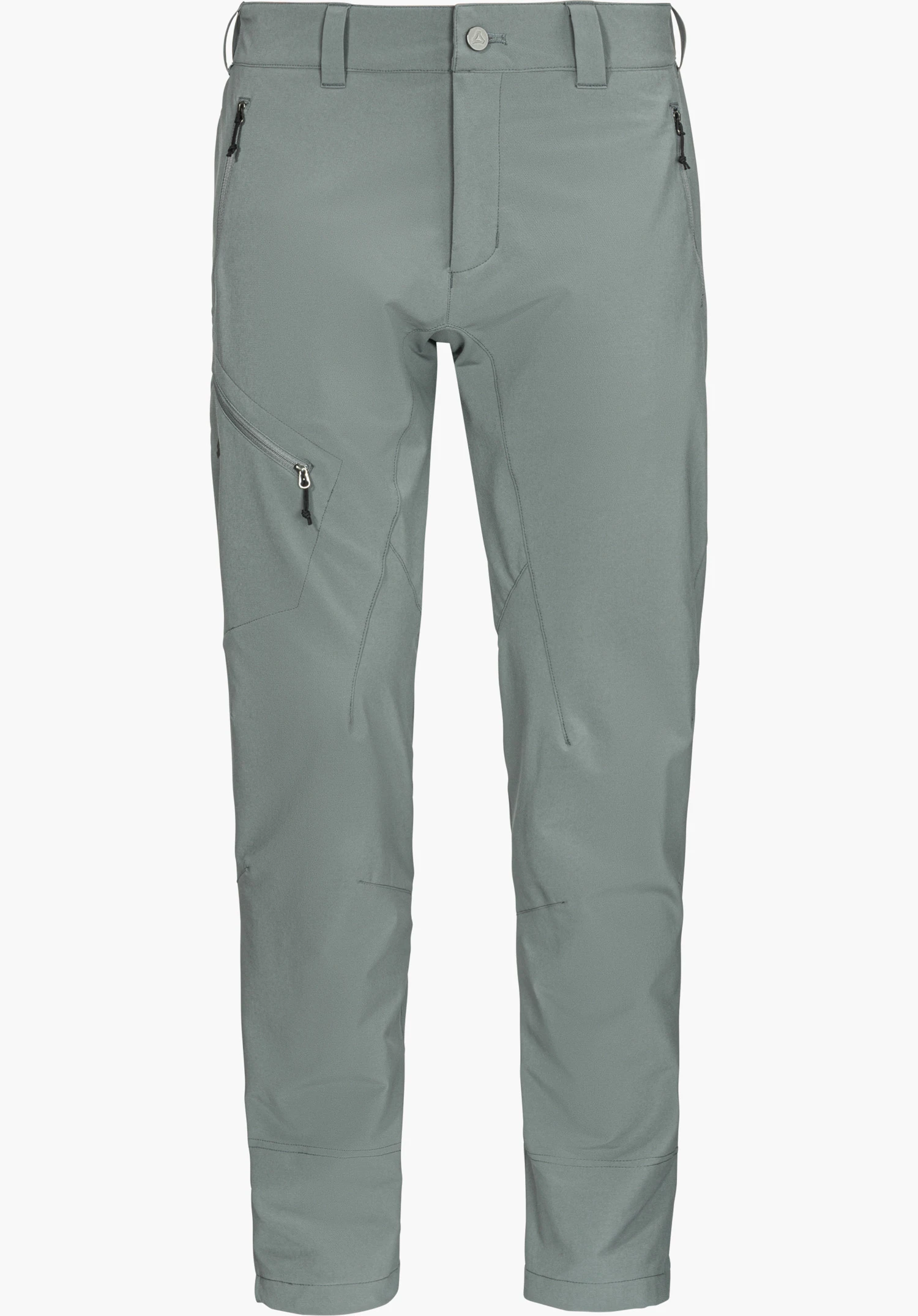 Pants Style Cascata MNS in grey, shown from the front with zippered pockets and isolated on a white background.